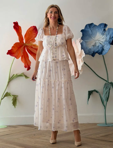 Camisa y falda larga boho lila