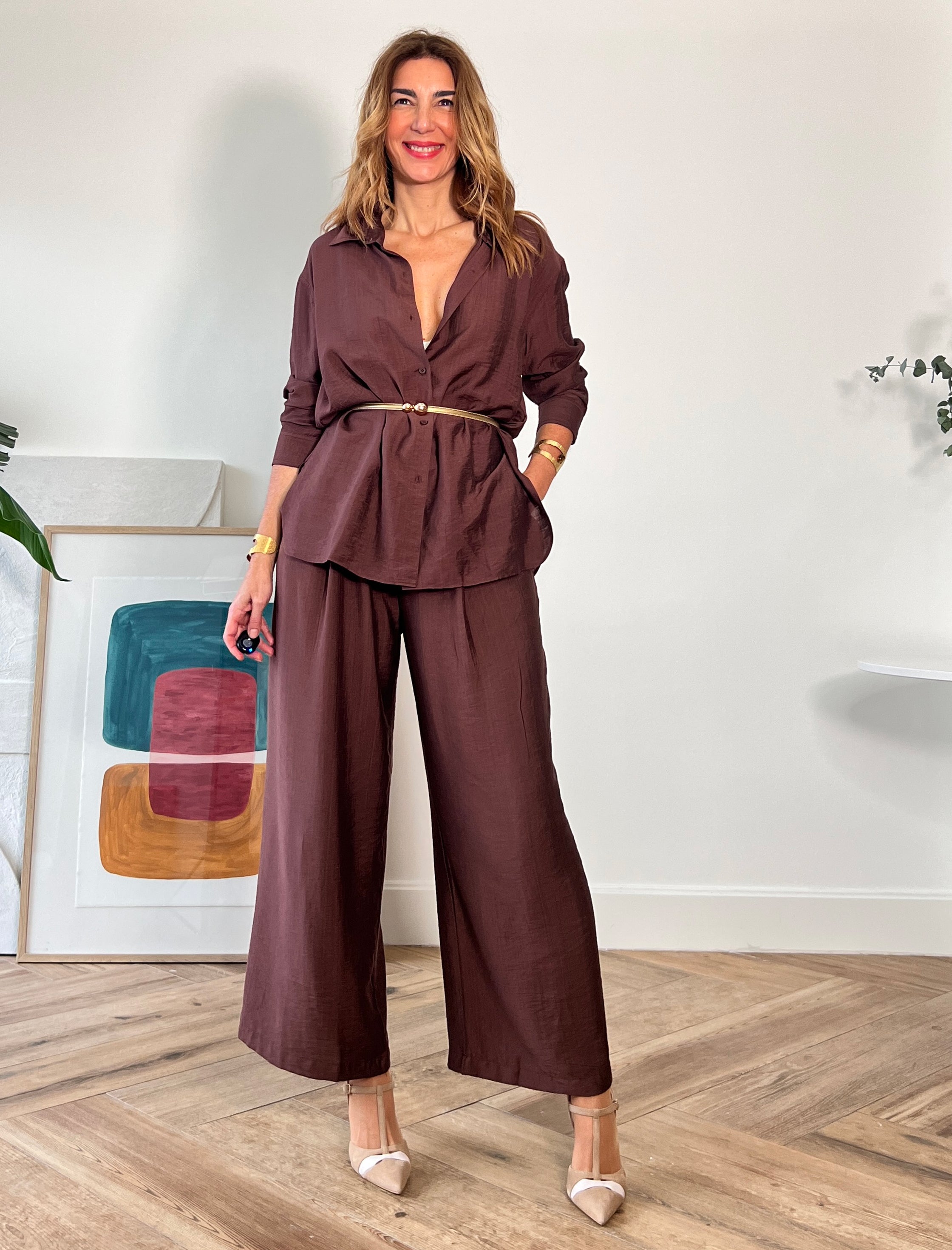 Camisa de viscosa Siloly chocolate