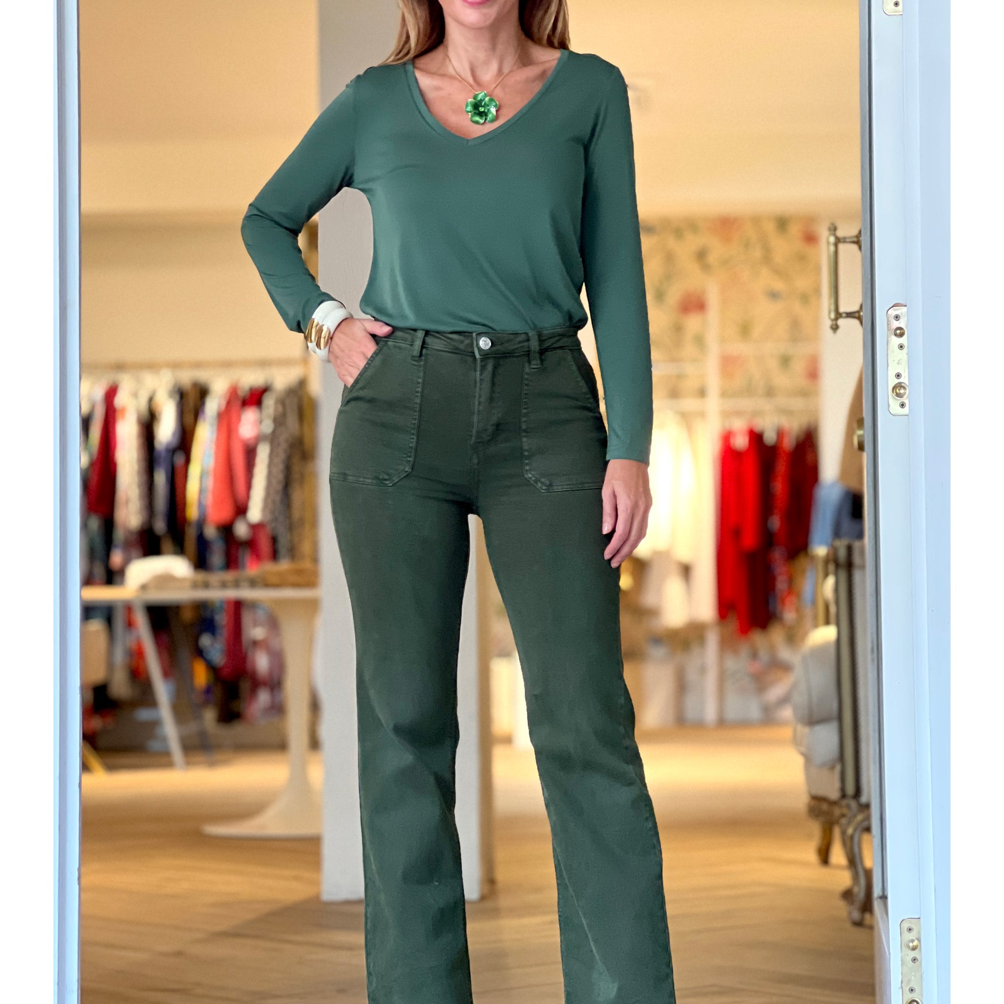 Pantalón vaquero caqui talle alto