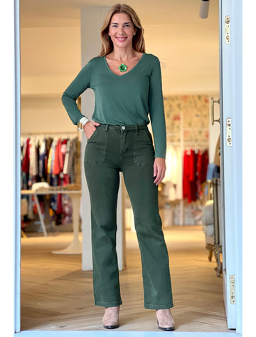 Pantalón vaquero caqui talle alto