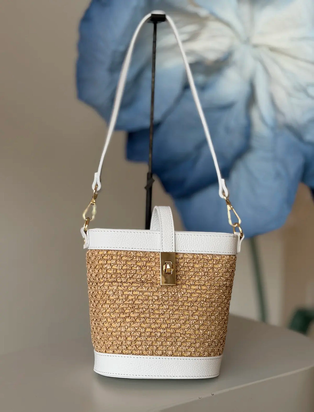 Bolso cesta natural blanco