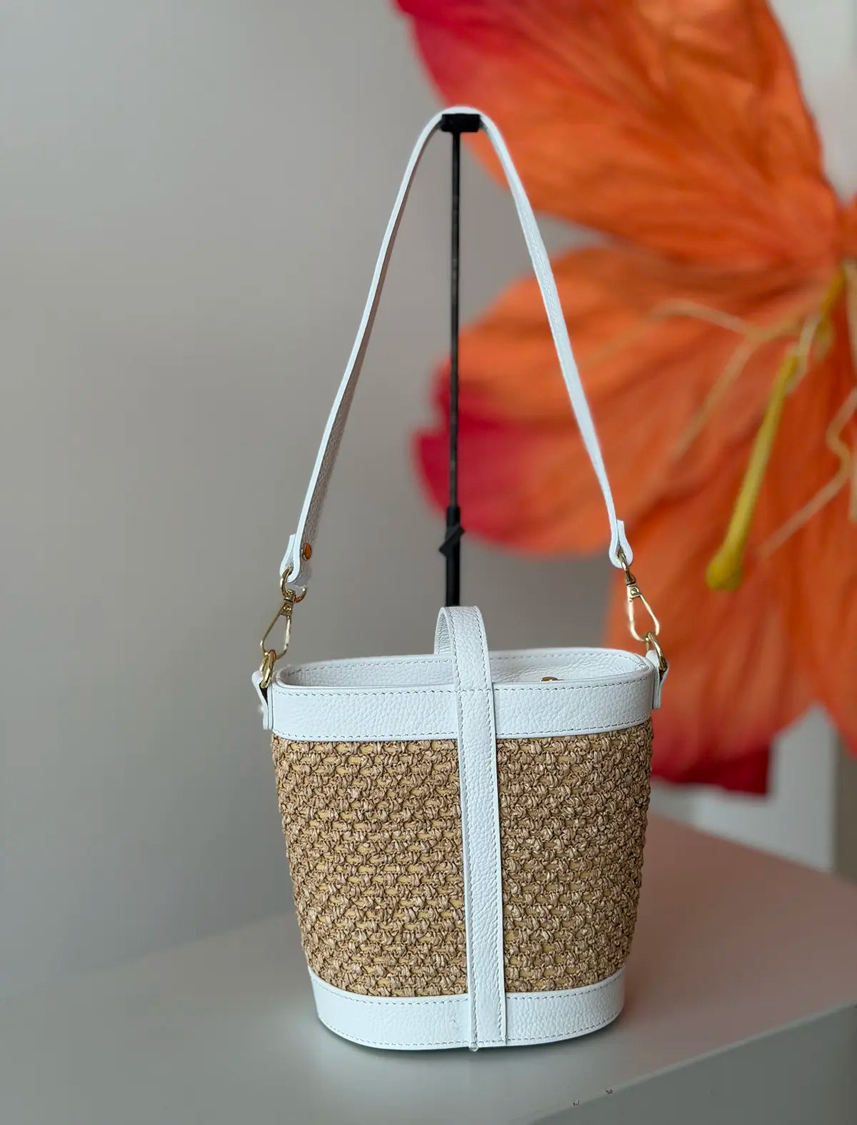 Bolso cesta natural blanco