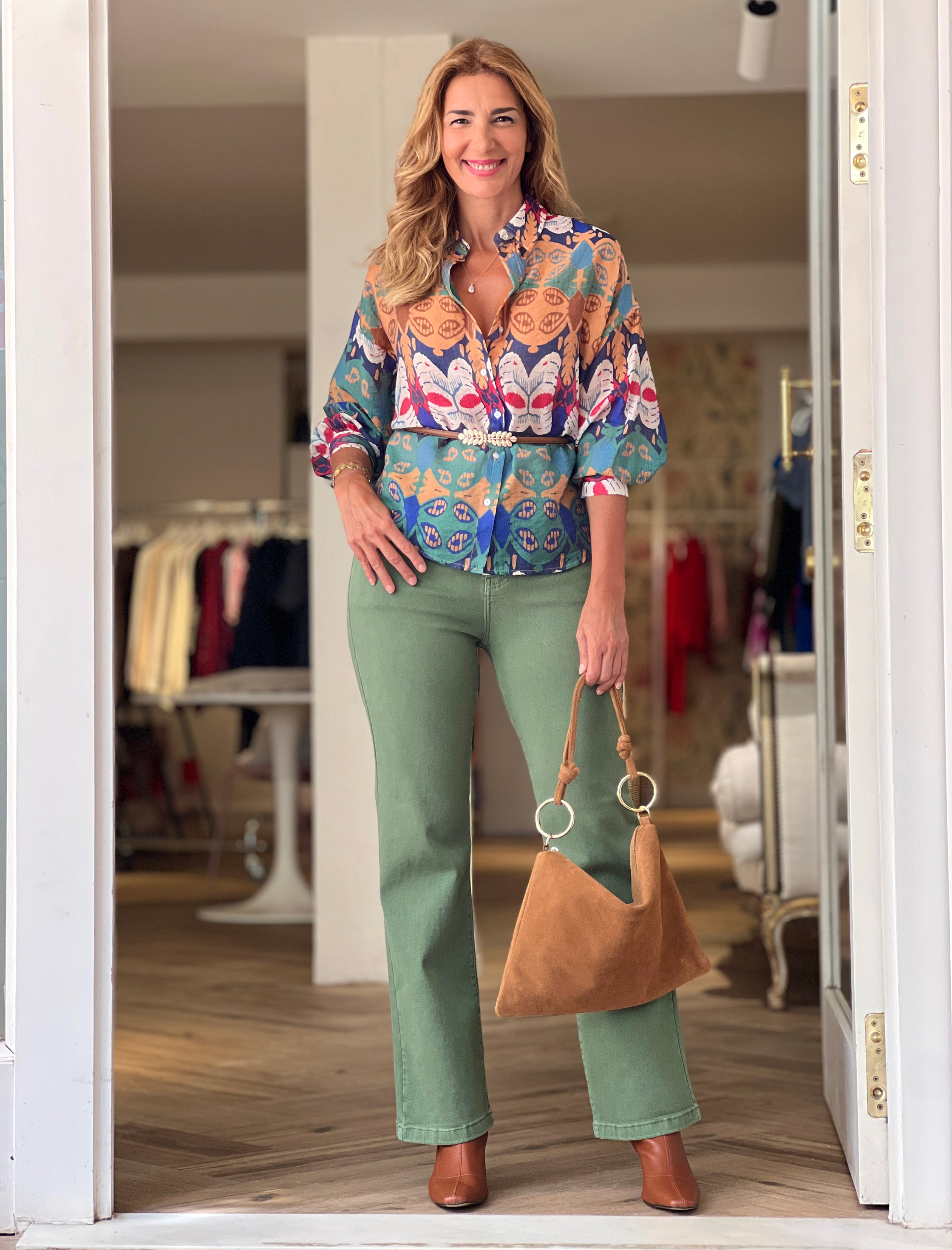 Pantalón vaquero bolsillos chic verde