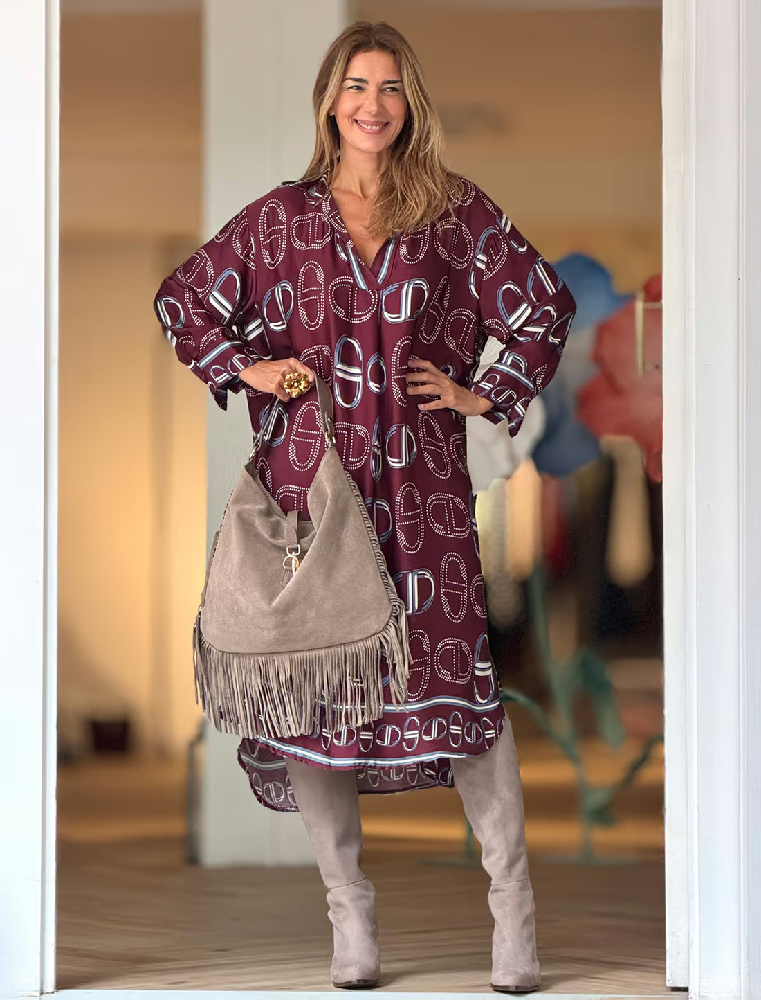 Vestido midi burdeos estribos chic