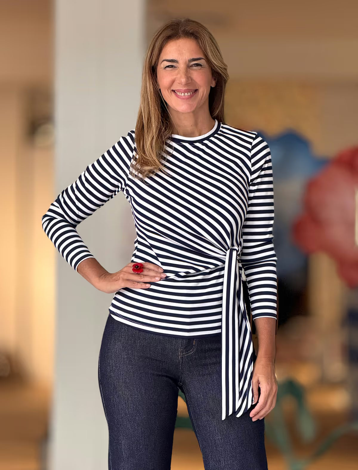 Camiseta anudada rayas marino