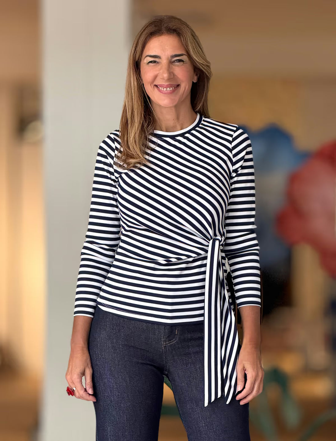 Camiseta anudada rayas marino