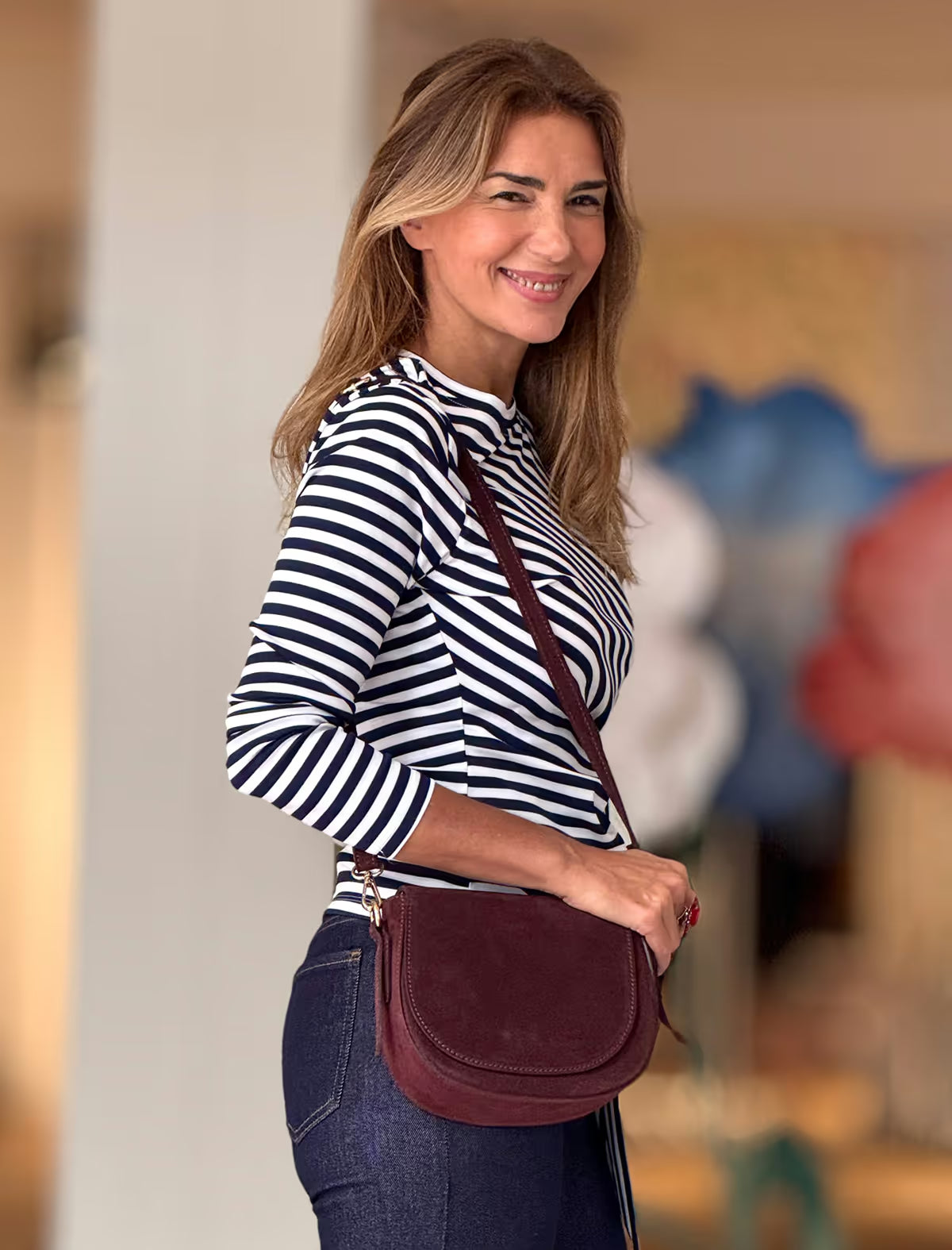 Bolso de hombro Lauren burdeos