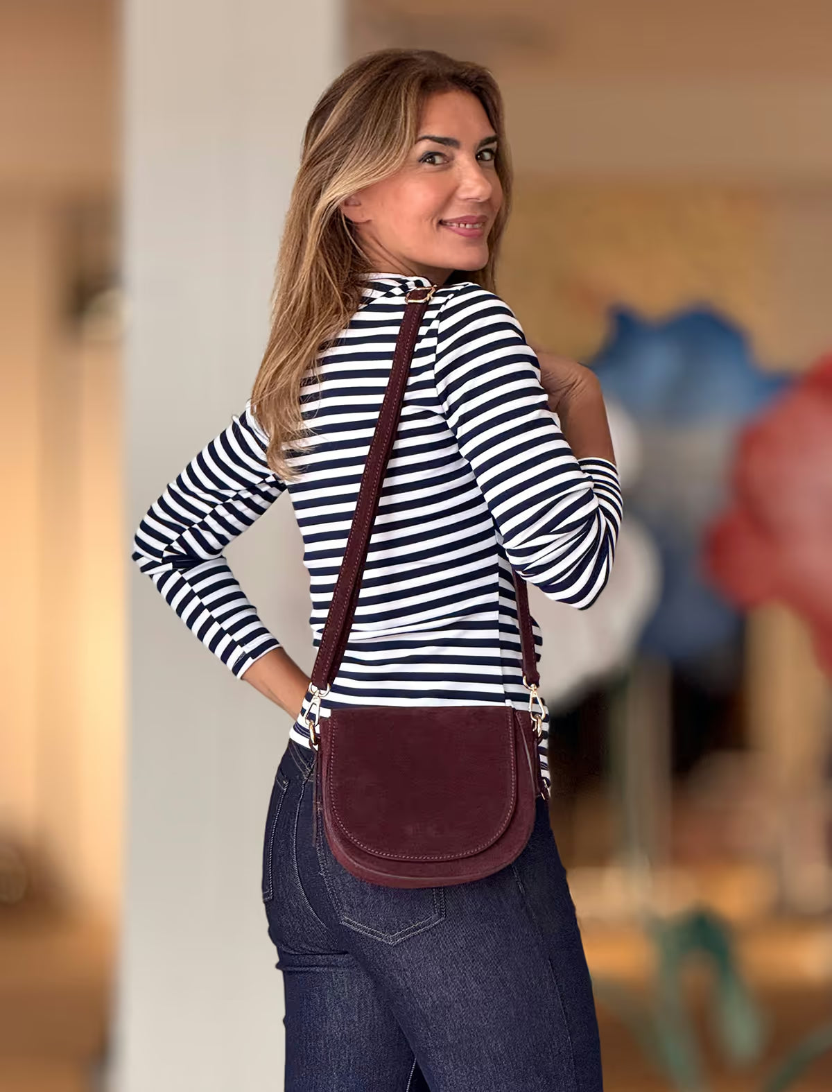 Bolso de hombro Lauren burdeos