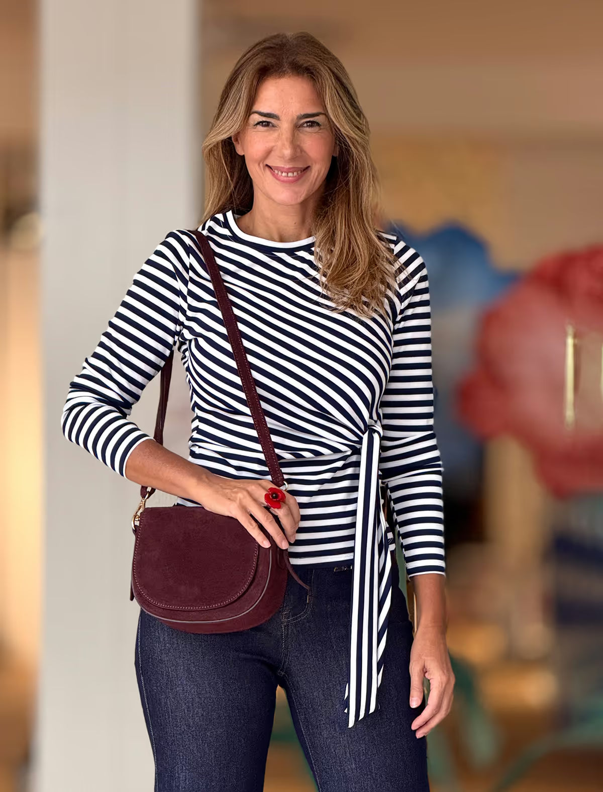 Bolso de hombro Lauren burdeos