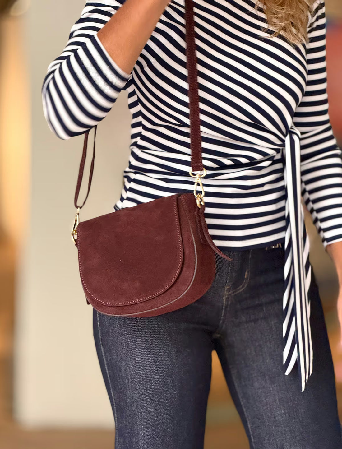 Bolso de hombro Lauren burdeos
