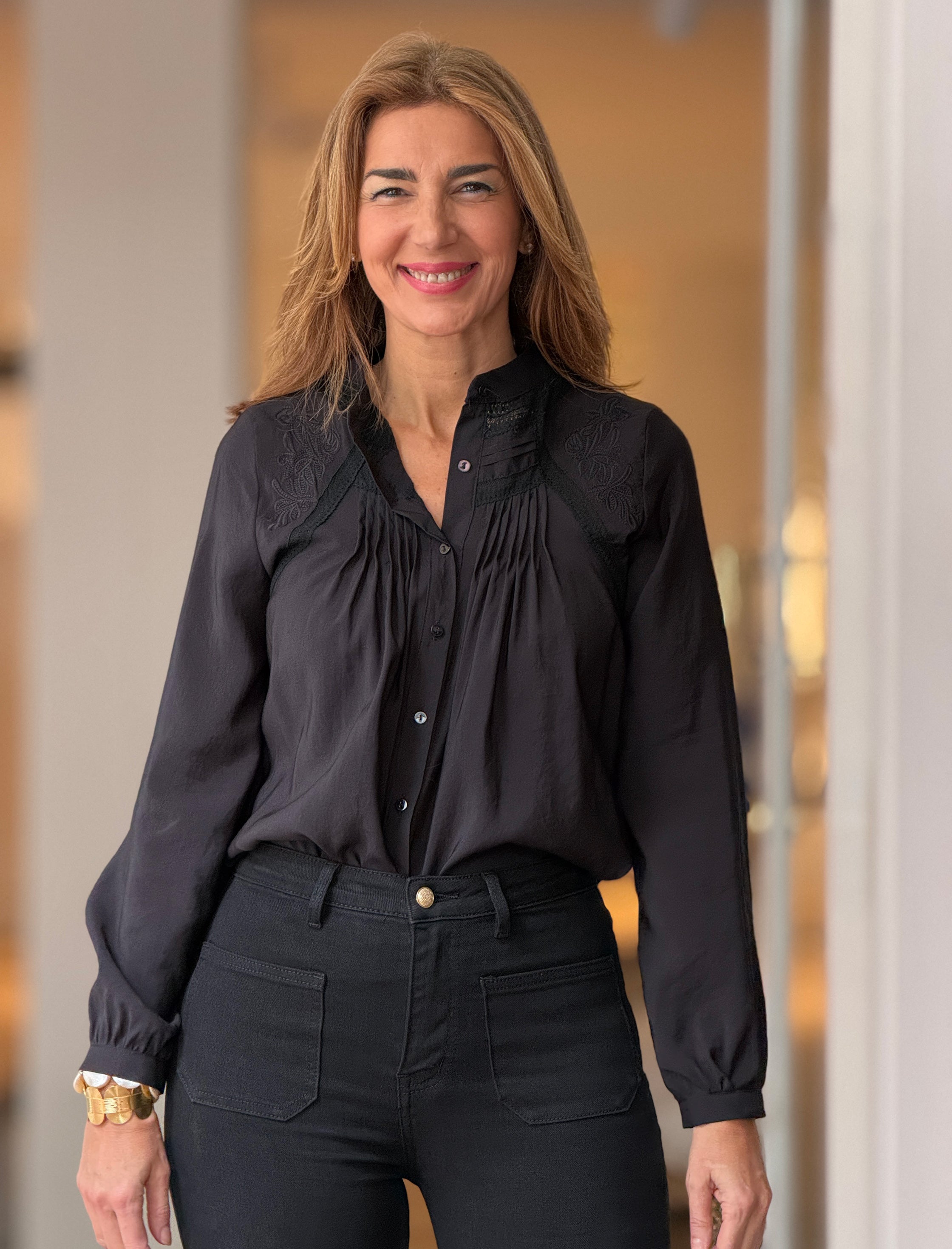Black embroidered Elora shirt