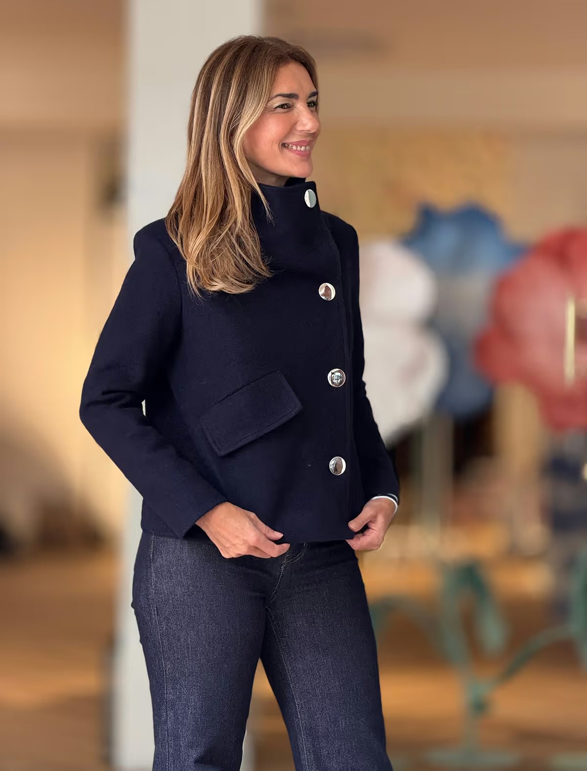 SUPERSOFT NAVY BUTTON JACKET