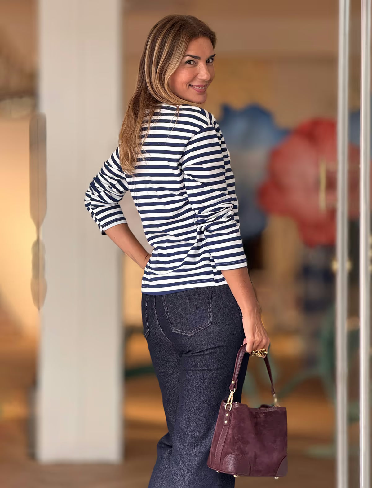 Camiseta anudada rayas marino
