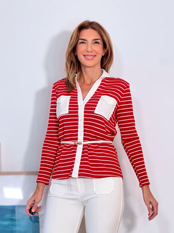 Sueter maravilloso de rayas rojo