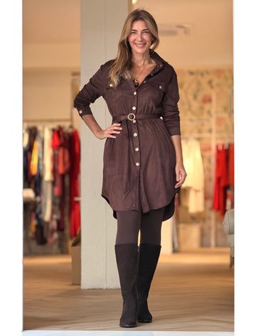 Vestido camisero corto marrón chocolate