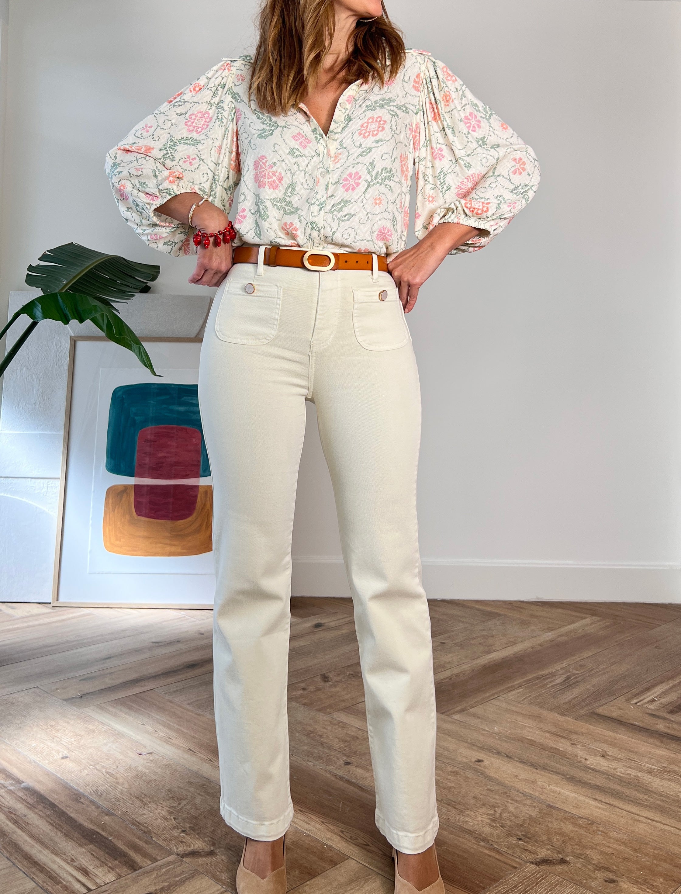 Jeans botones chic beige