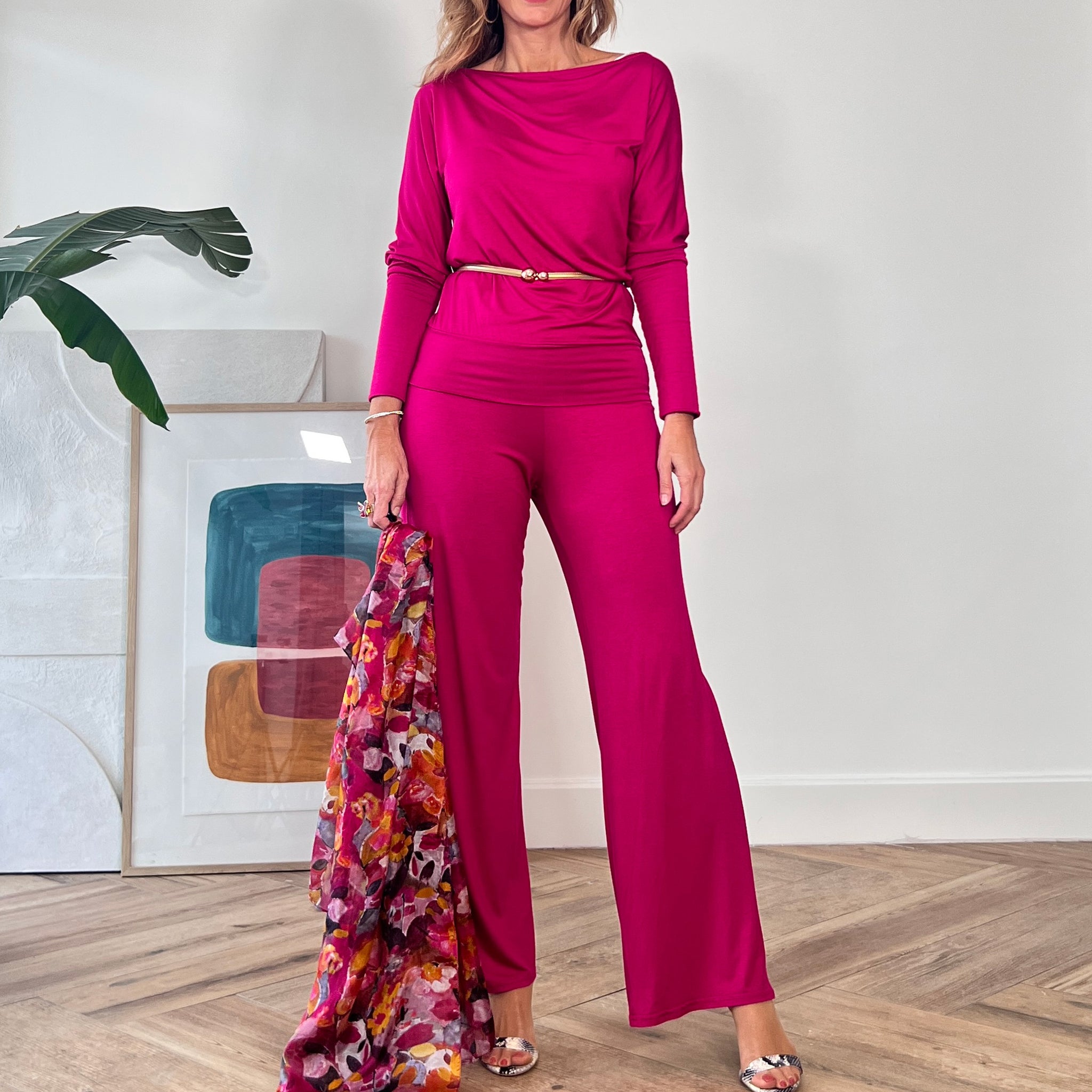 Pantalón soft de viscosa buganvilla