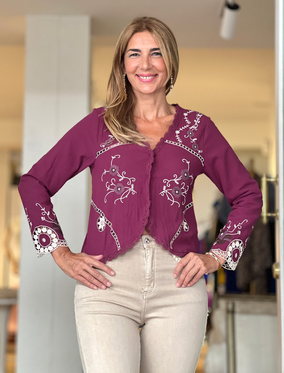 Camisa artesana burdeos