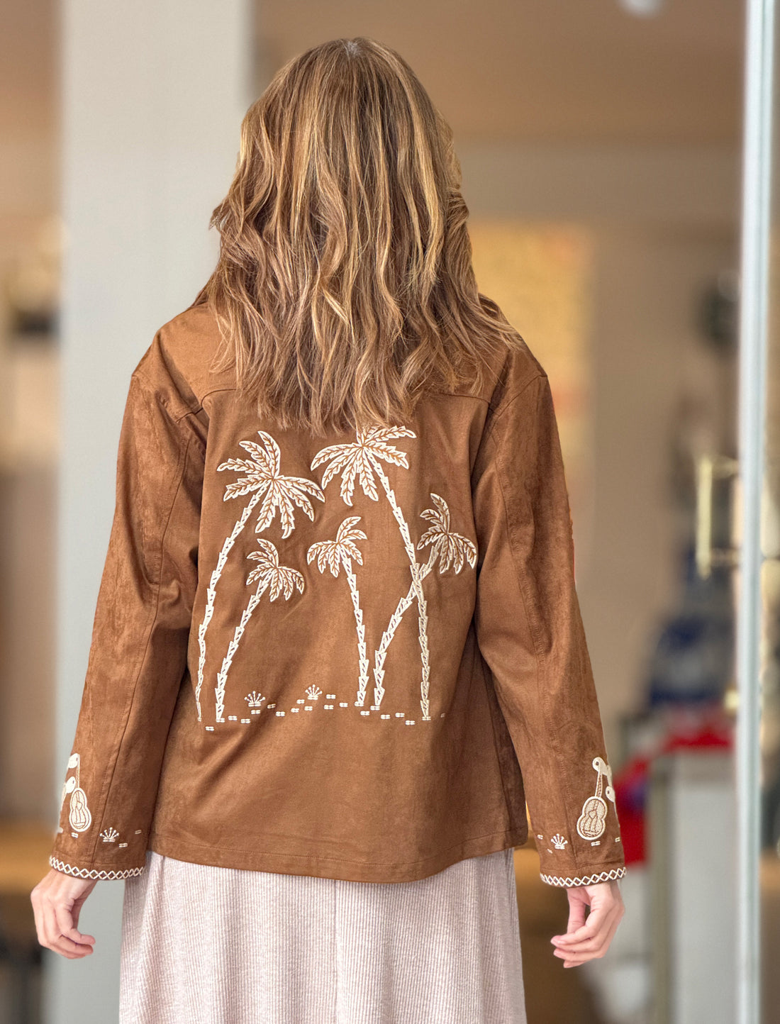 Camel embroidered palm tree jacket