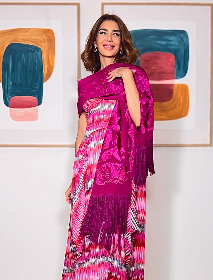WONDERFUL EMBROIDERED BOOUGANVILLA SHAWL 