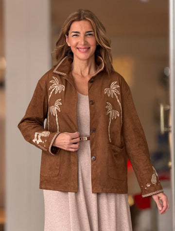 Chaqueta palmeras bordadas camel