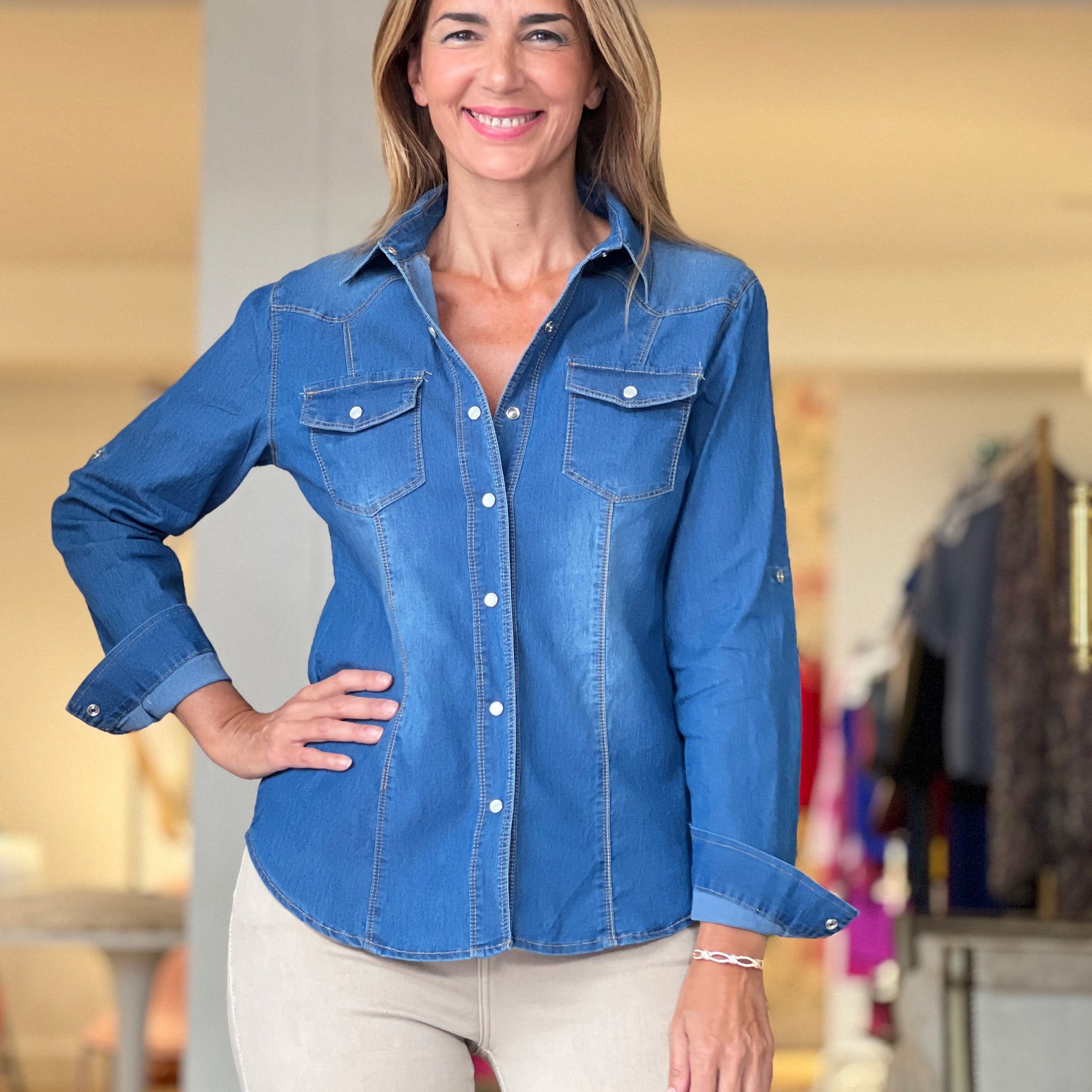 Denim Shirt with Mother-of-Pearl Buttons