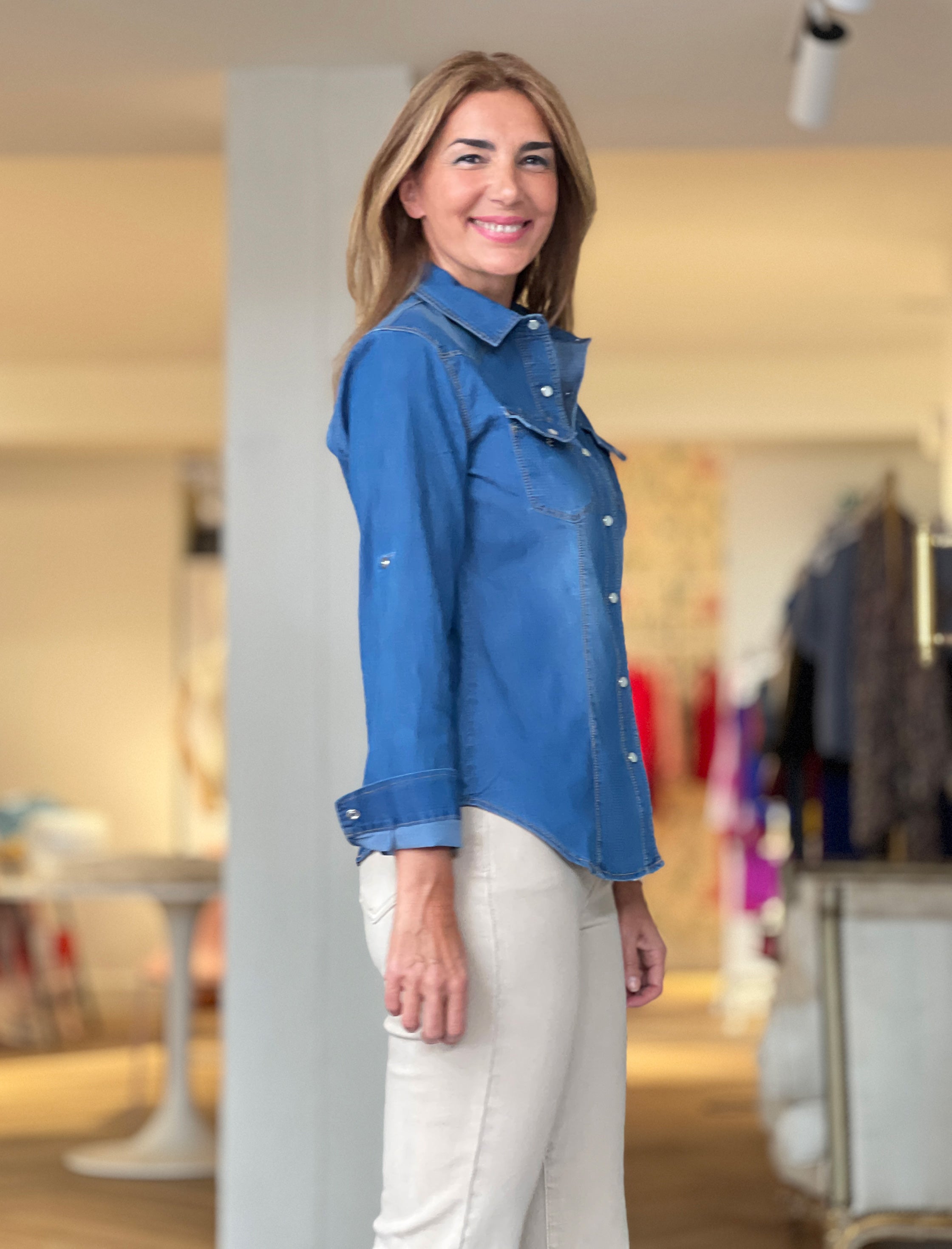 Denim Shirt with Mother-of-Pearl Buttons