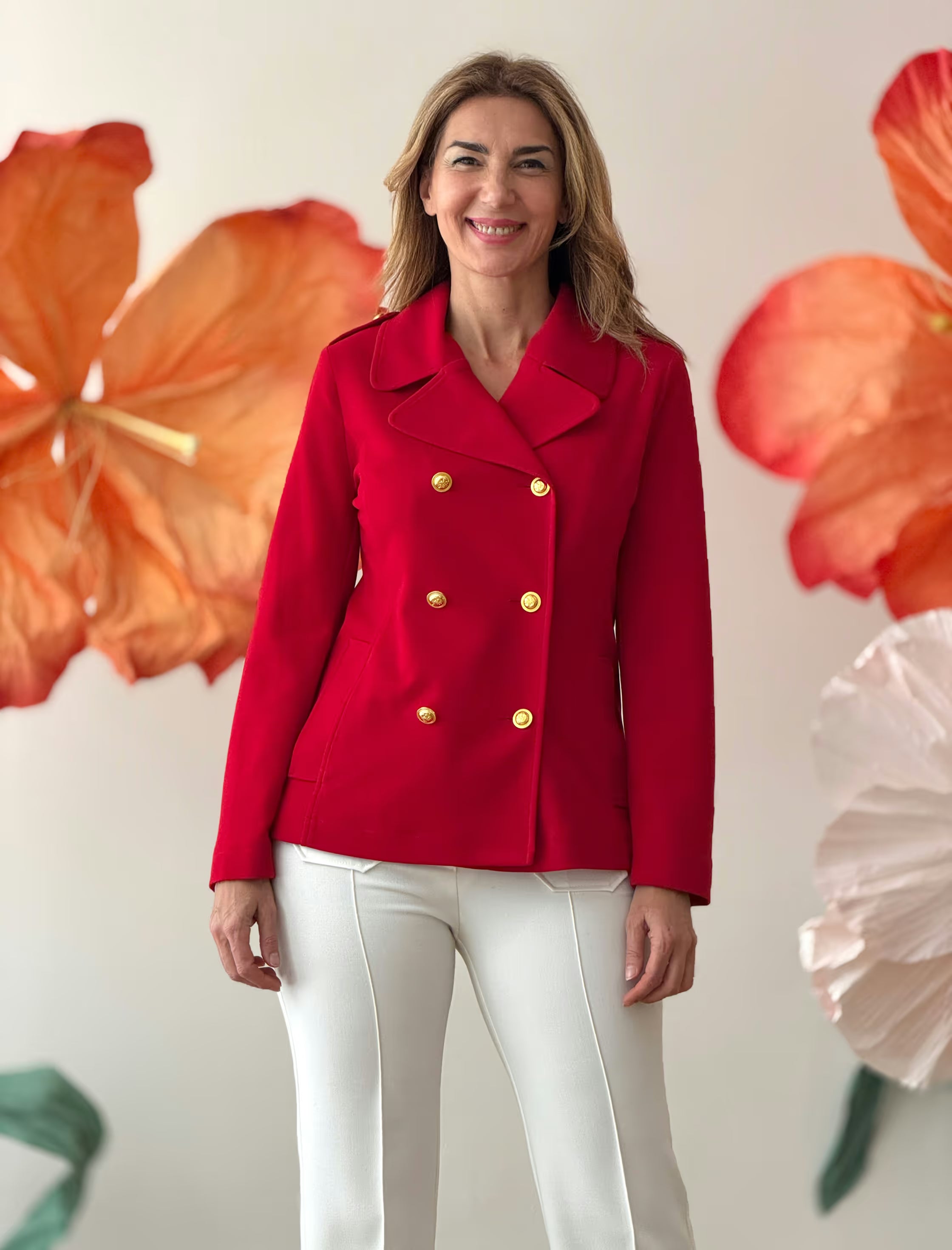 Chaqueta cruzada punto chic rojo