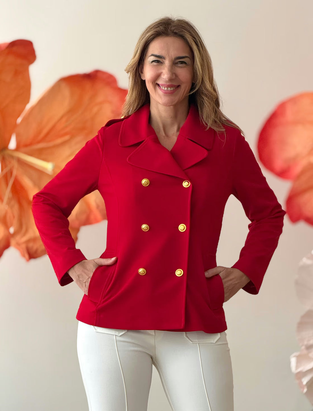 Chaqueta cruzada punto chic rojo