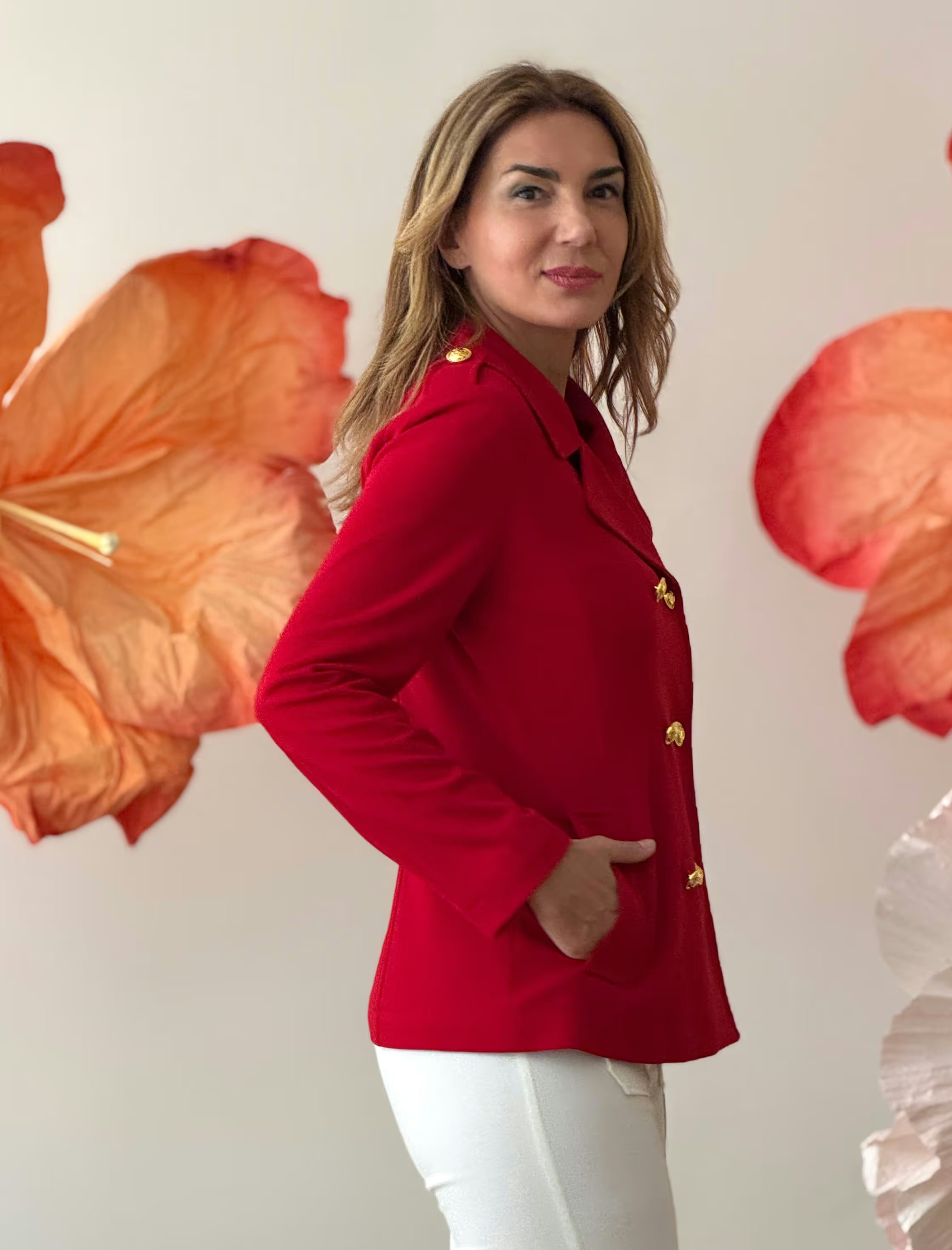 Chaqueta cruzada punto chic rojo