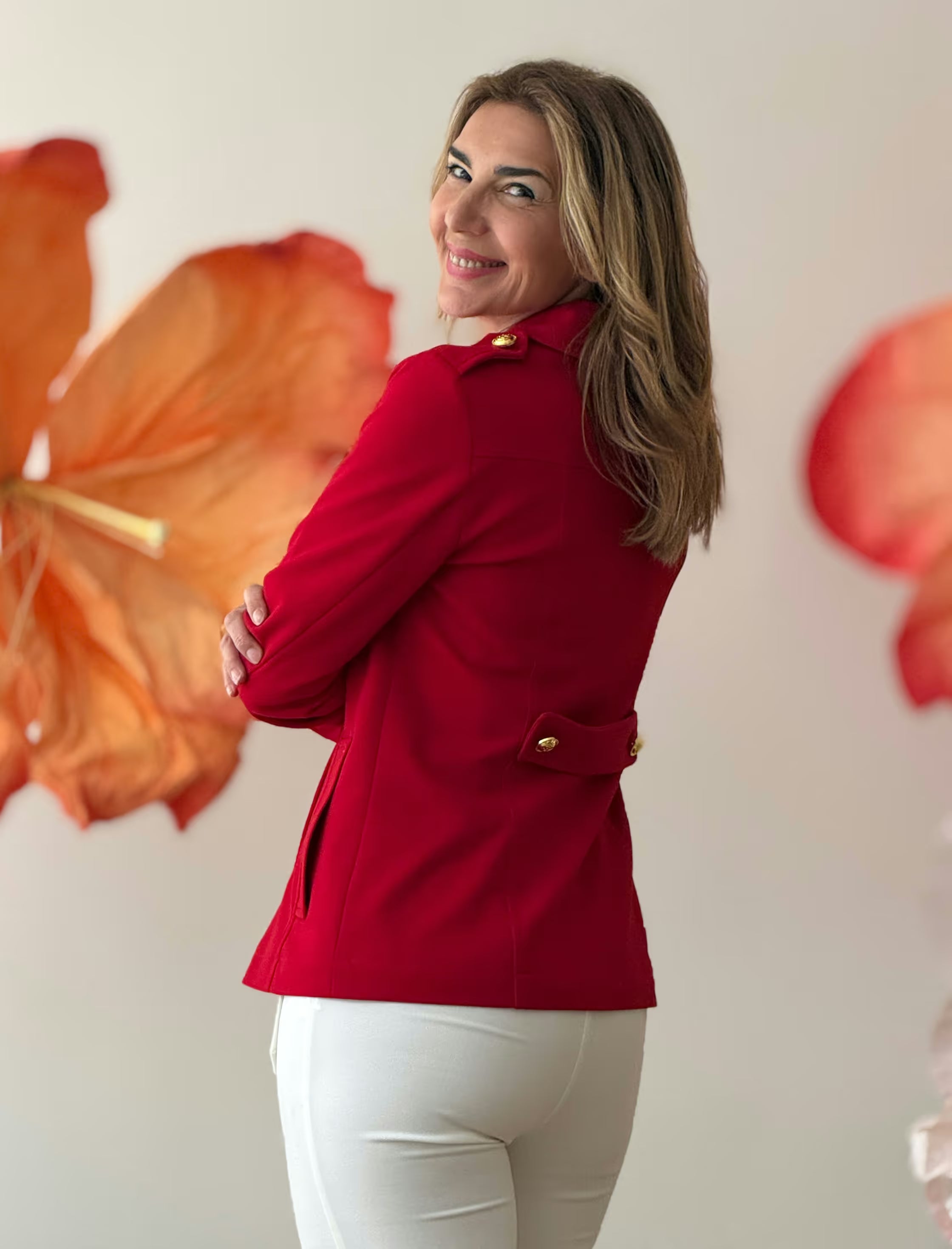 Chaqueta cruzada punto chic rojo