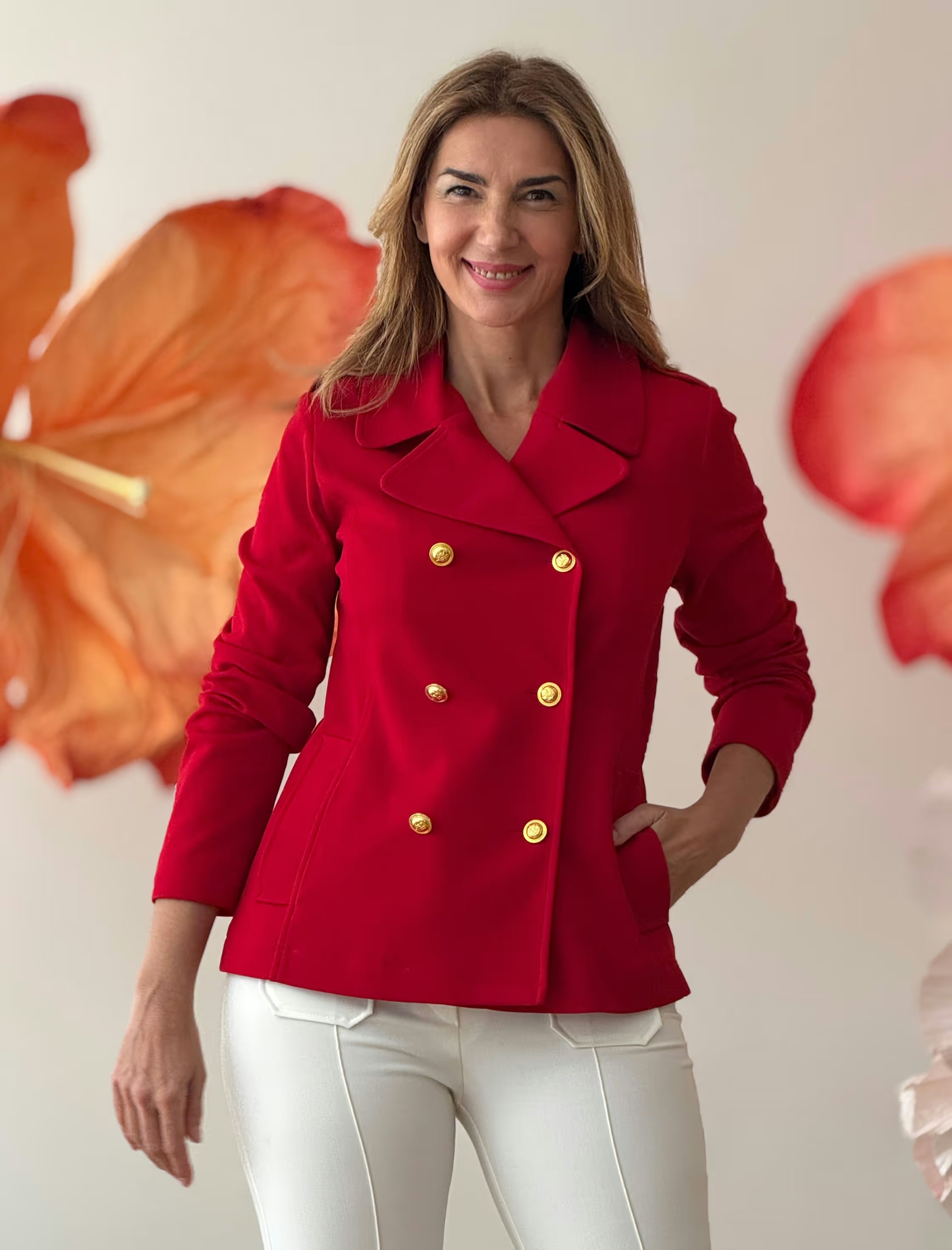 Chaqueta cruzada punto chic rojo