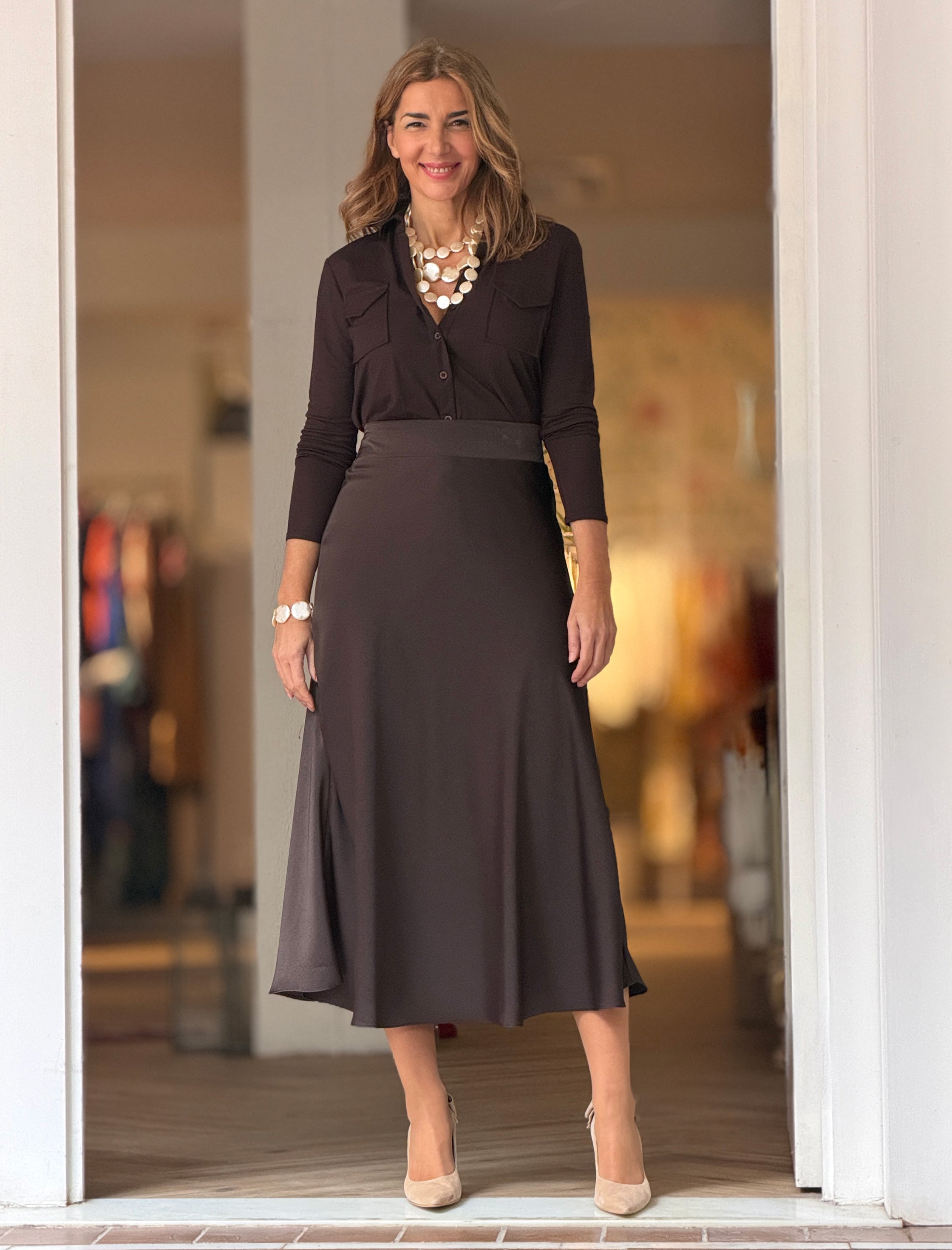 Falda evasé marrón chocolate