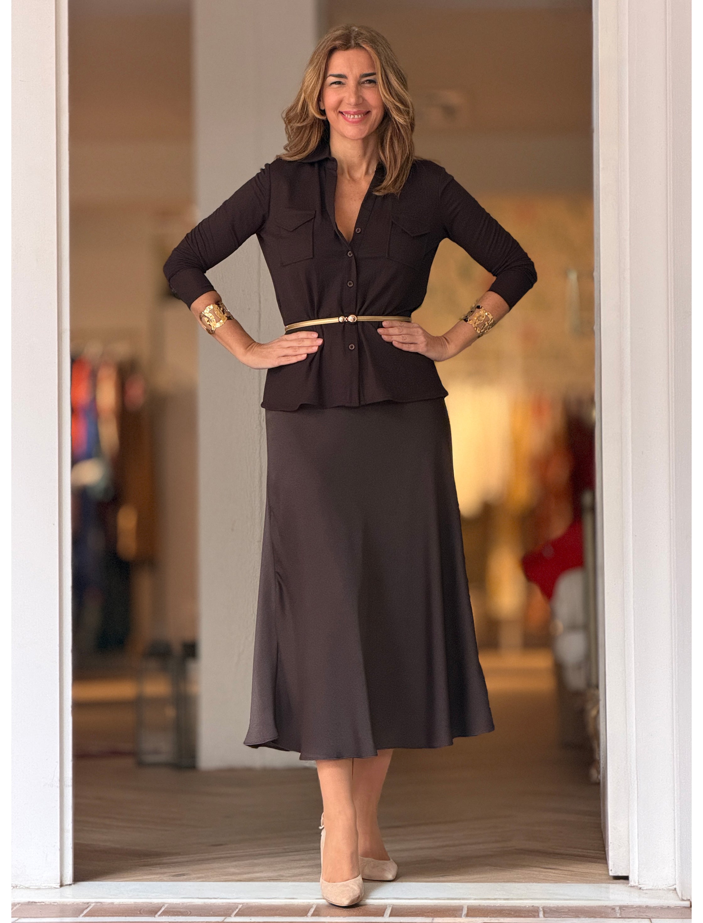 Falda evasé marrón chocolate