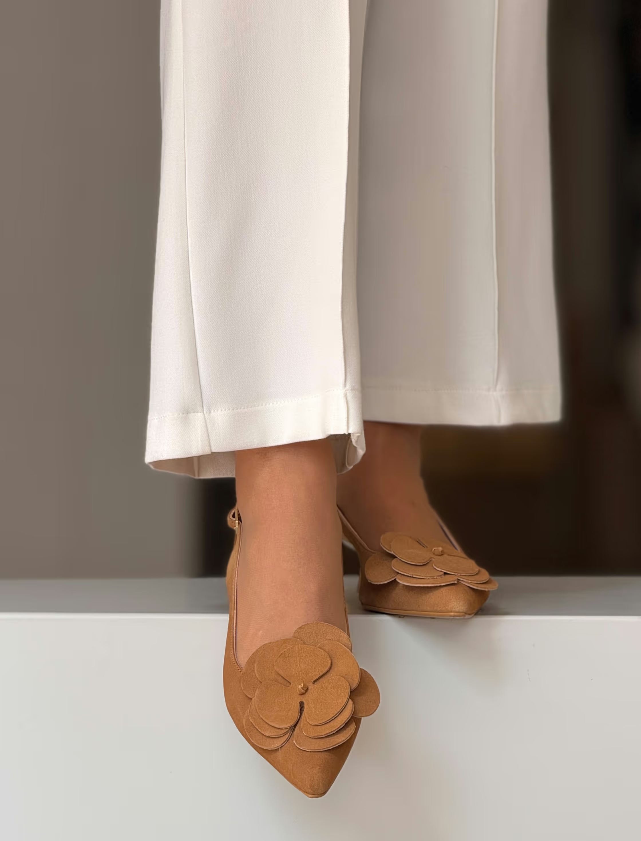 Camel mid-heel backless pump ideal
