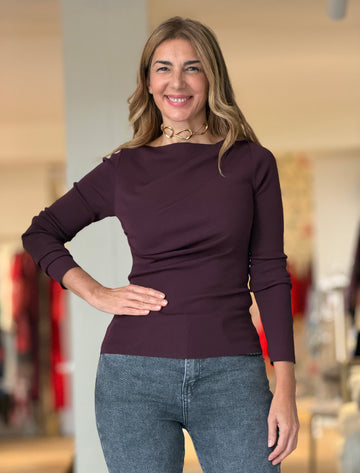Jersey burdeos pliegues chic