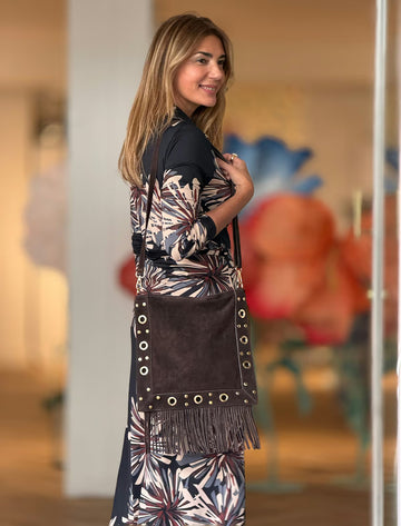 Bolso boho de flecos marrón chocolate