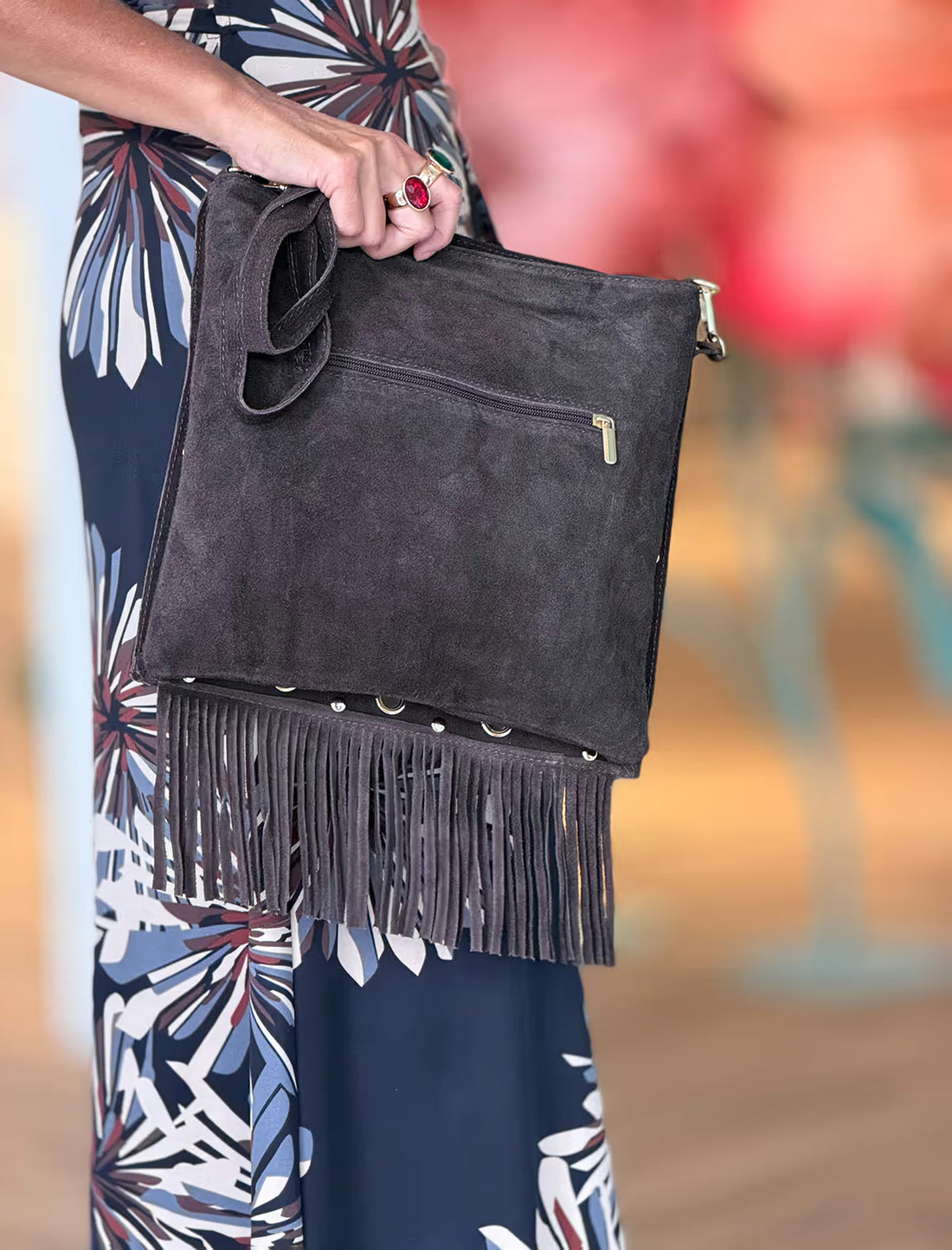 Bolso boho de flecos marrón chocolate
