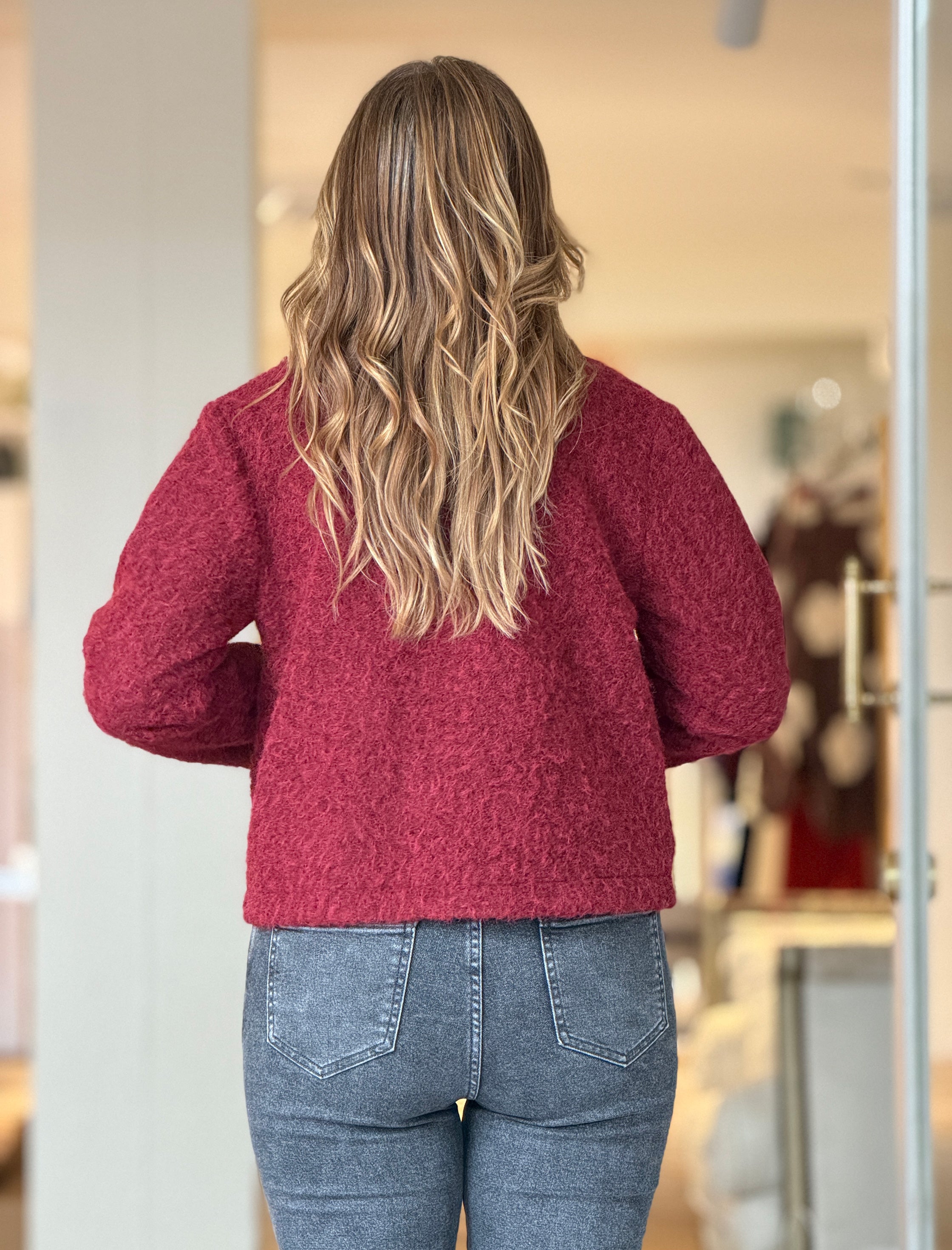 Chaqueta cruzada botones chic burdeos