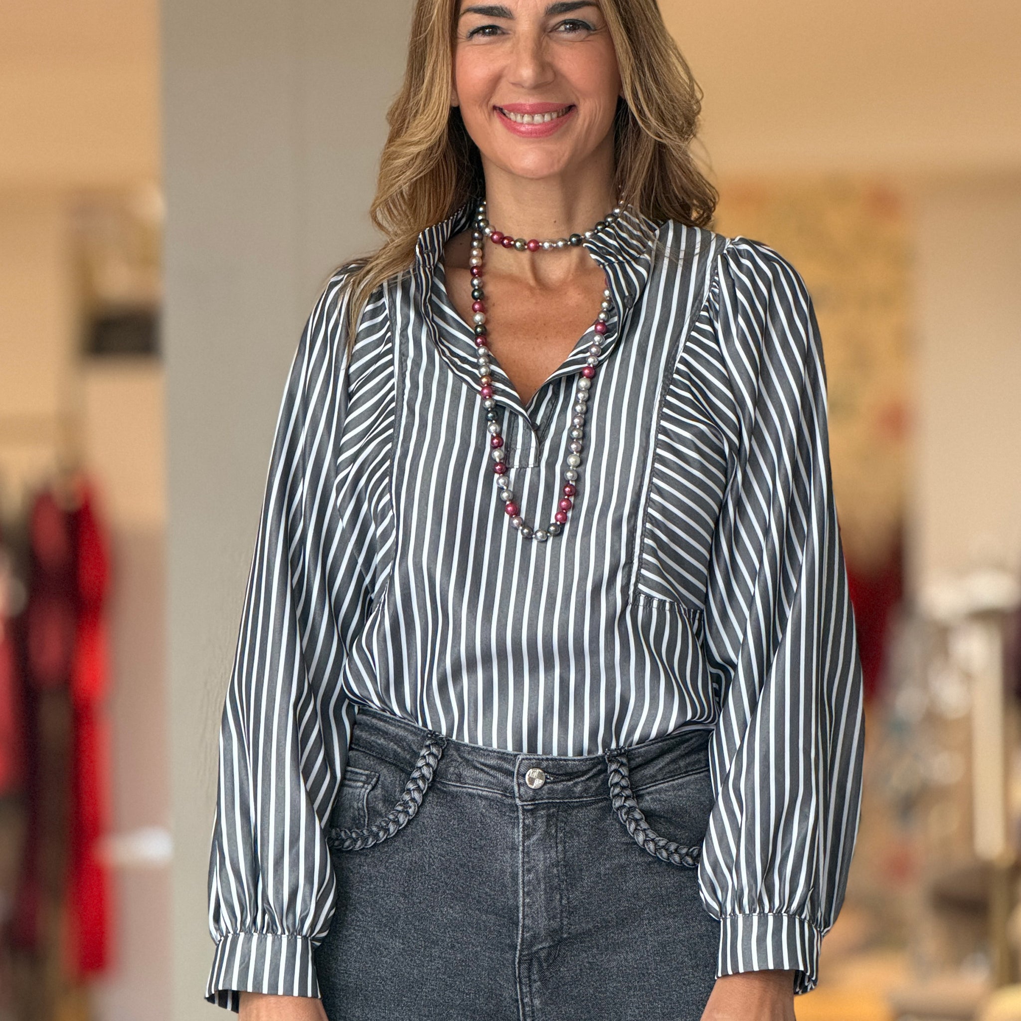 Camisa Diana de Rayas Negro