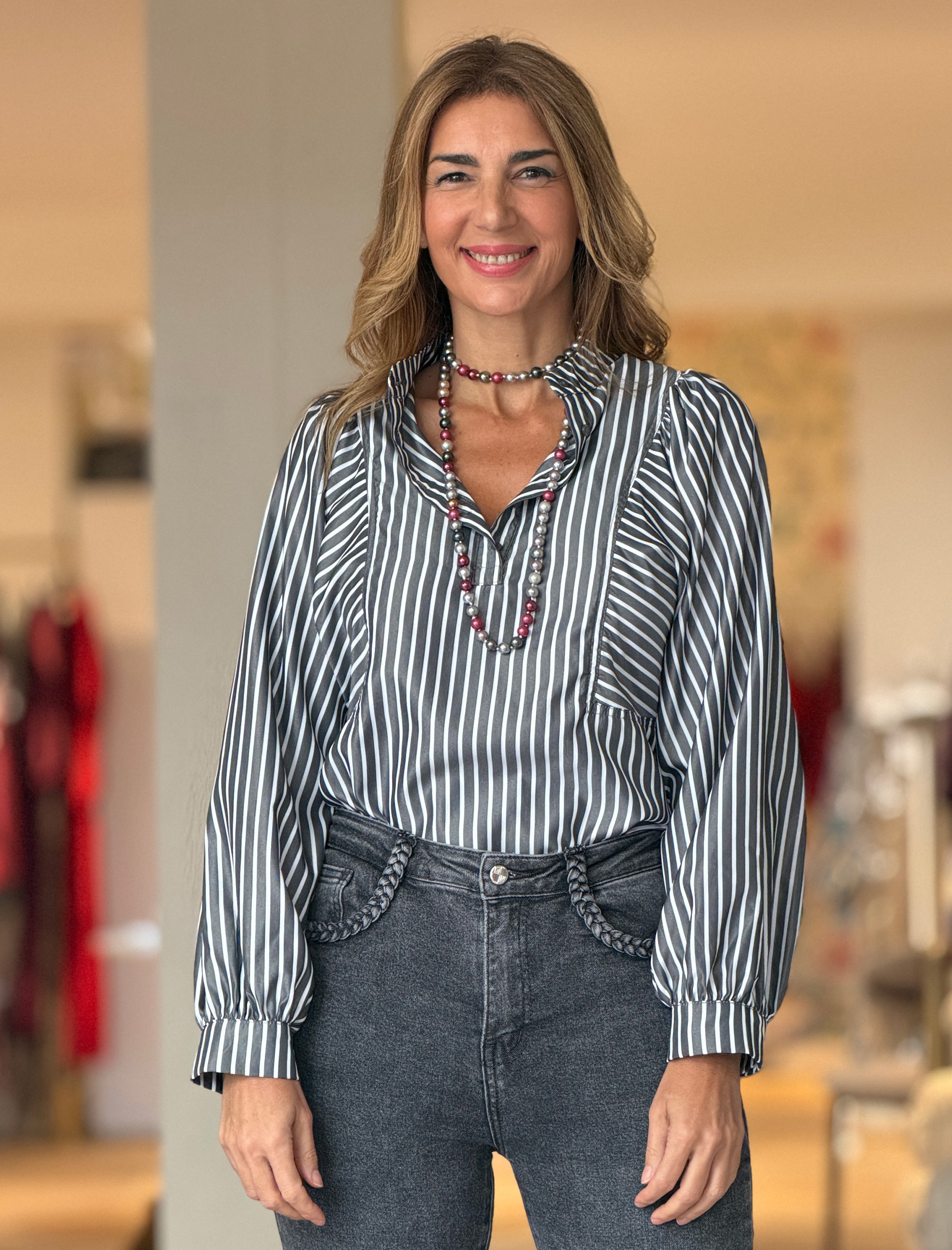 Camisa Diana de Rayas Negro