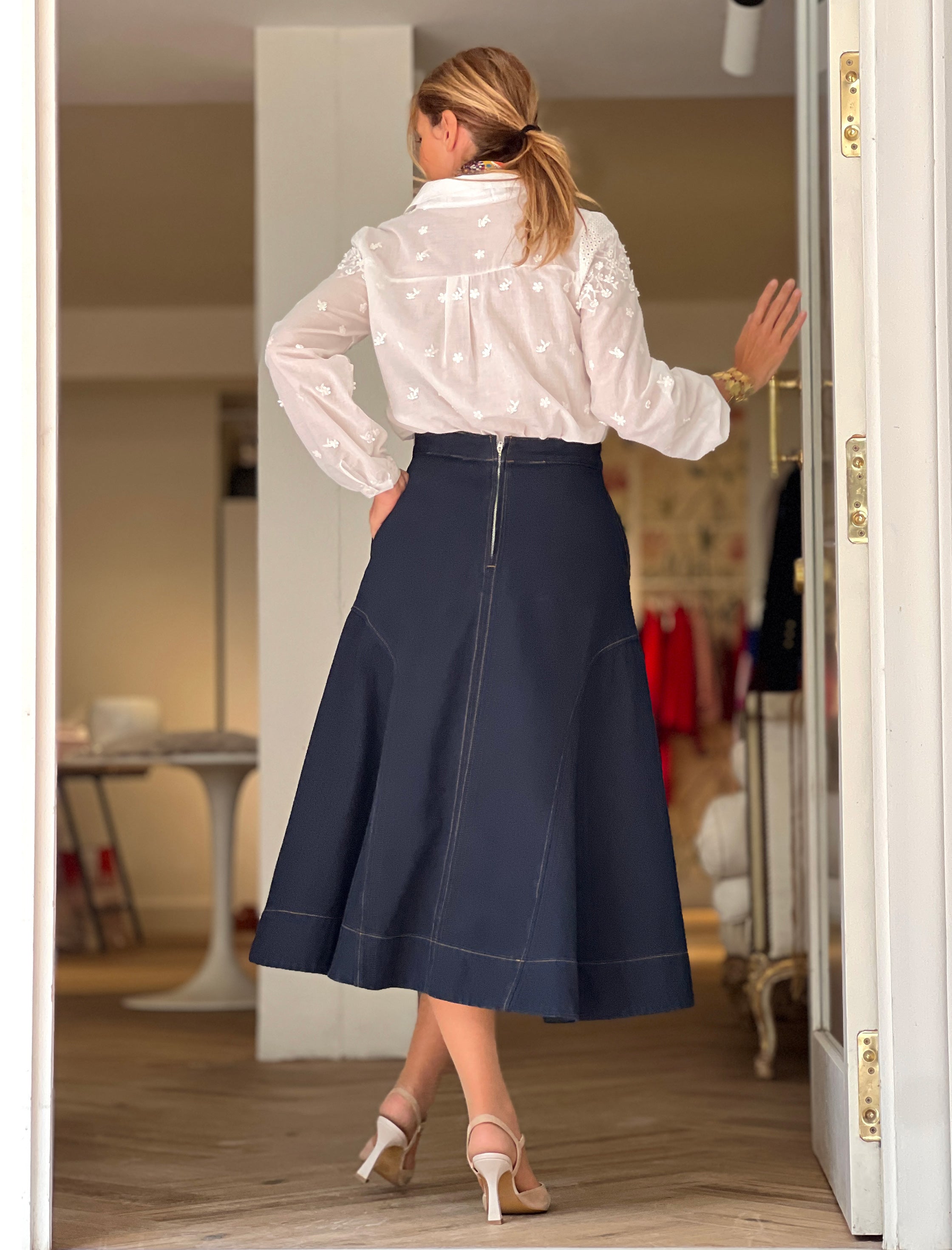Falda denim couture