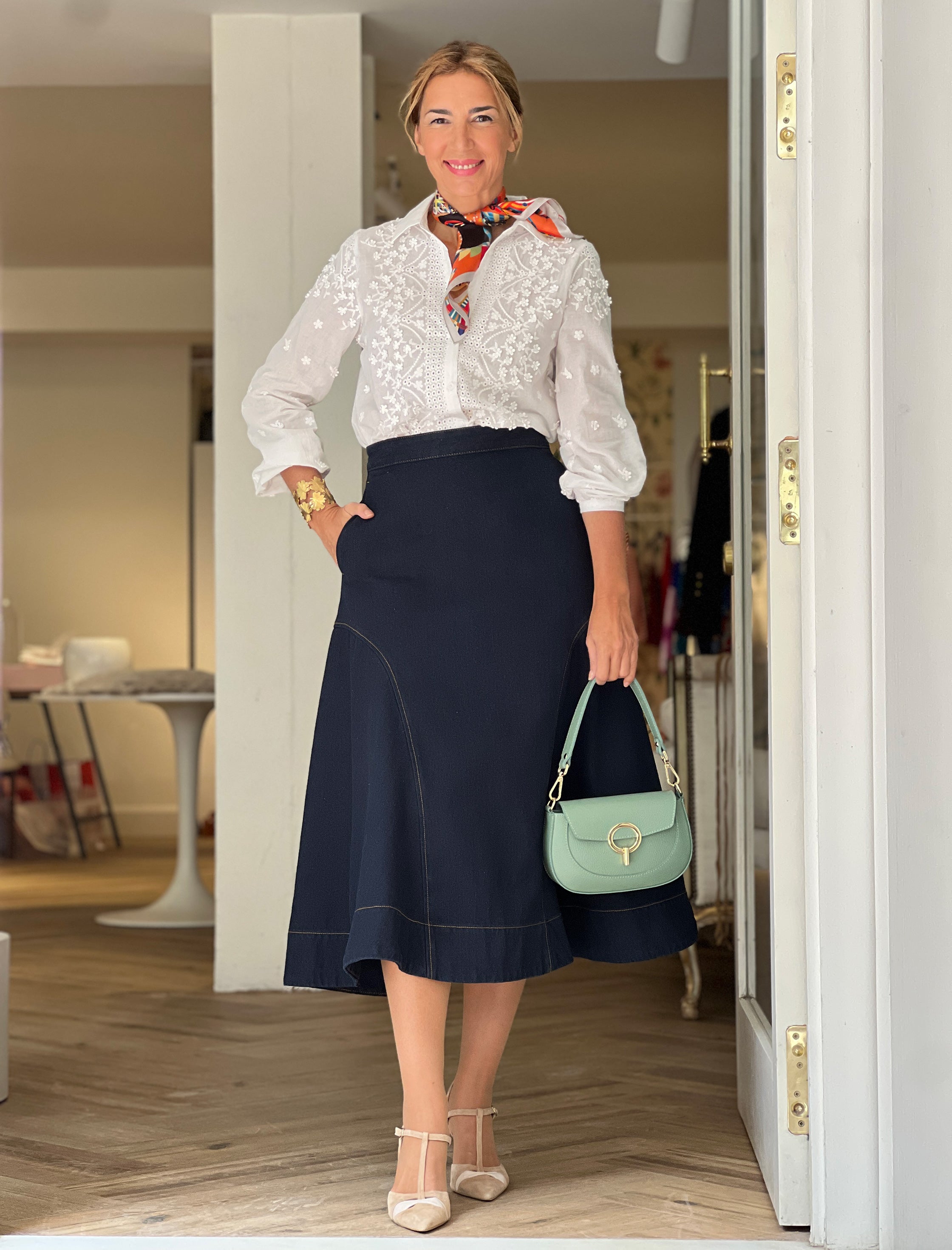 Falda denim couture