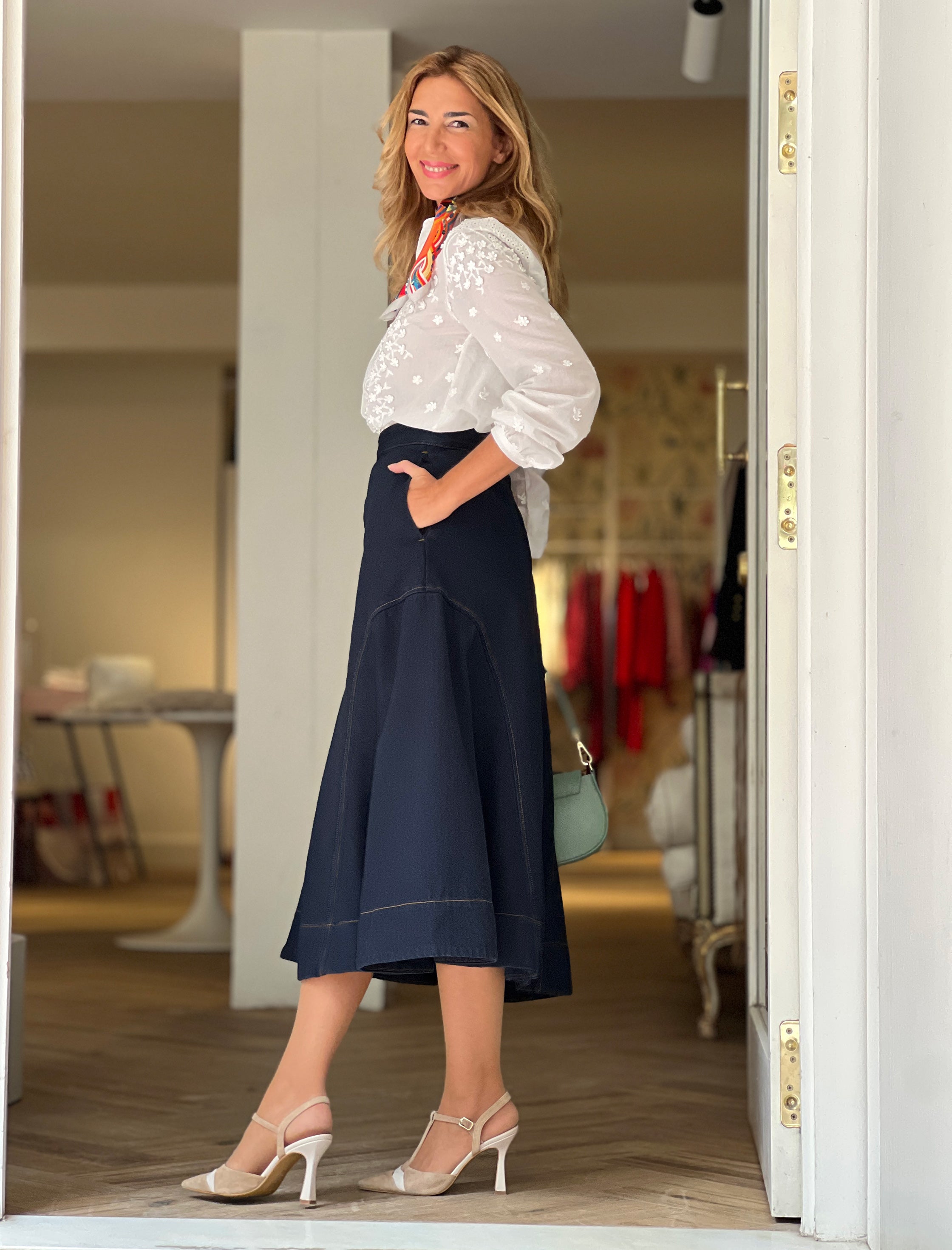 Falda denim couture