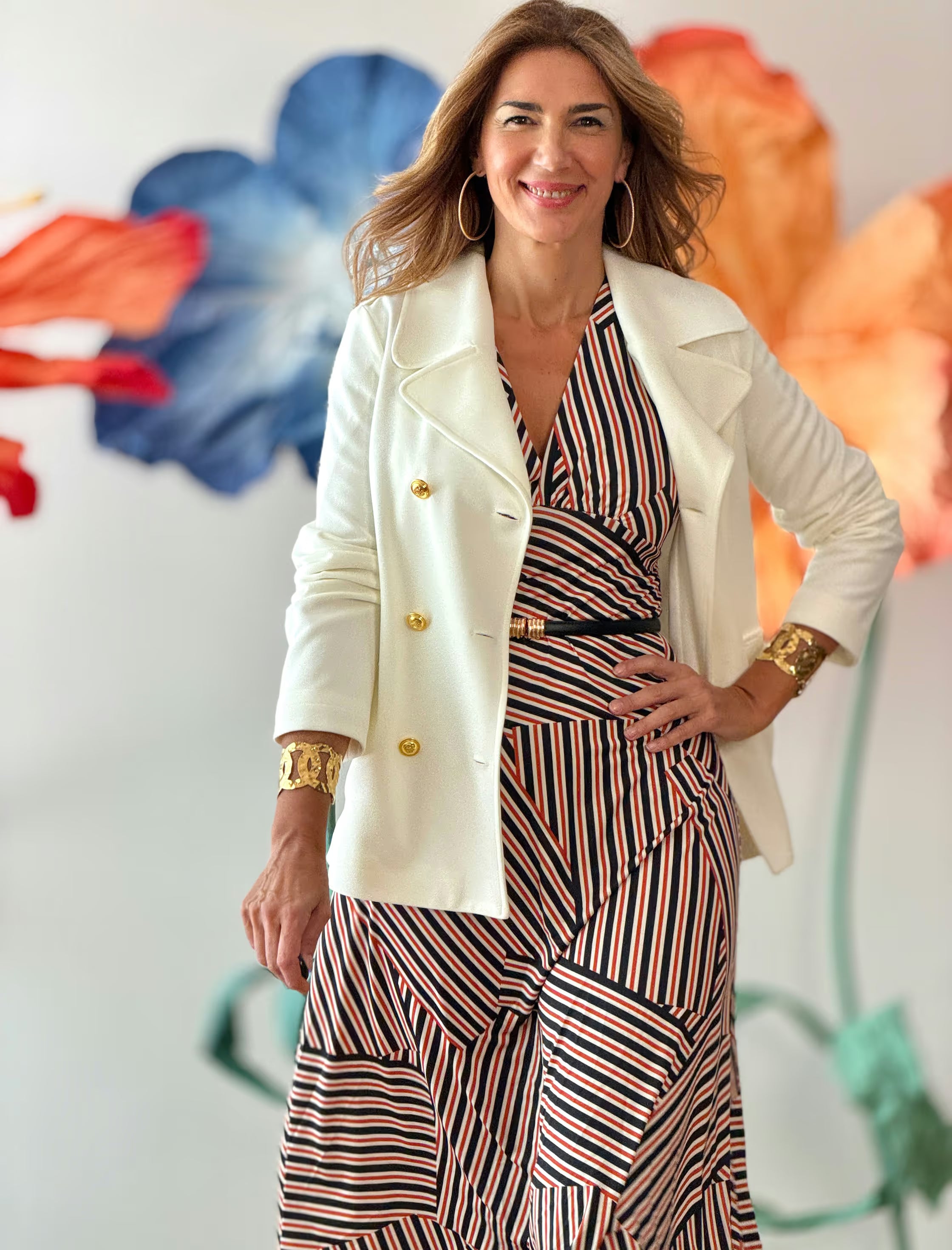 Chaqueta cruzada punto chic blanca