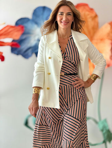 Chaqueta cruzada punto chic blanca