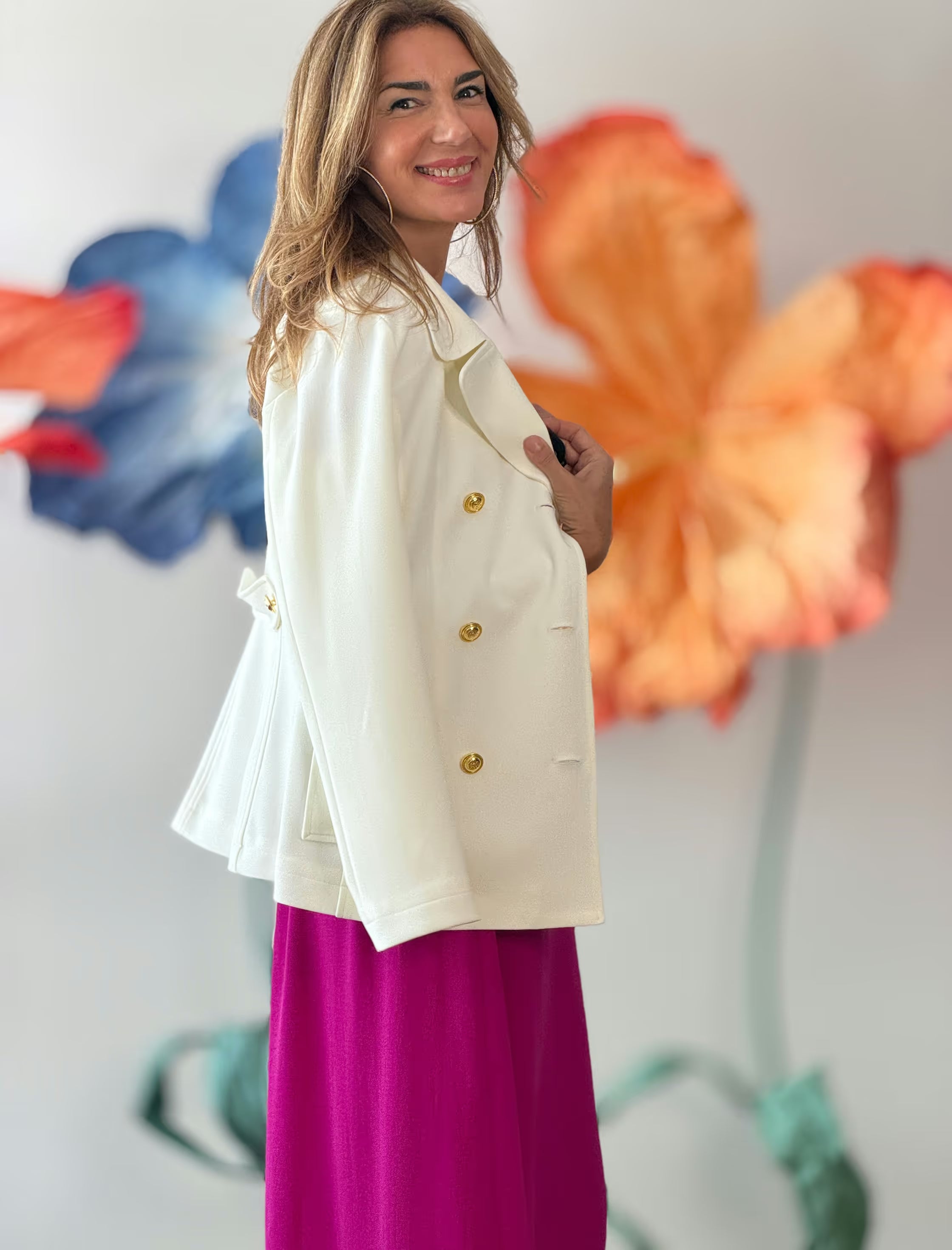 Chaqueta cruzada punto chic blanca