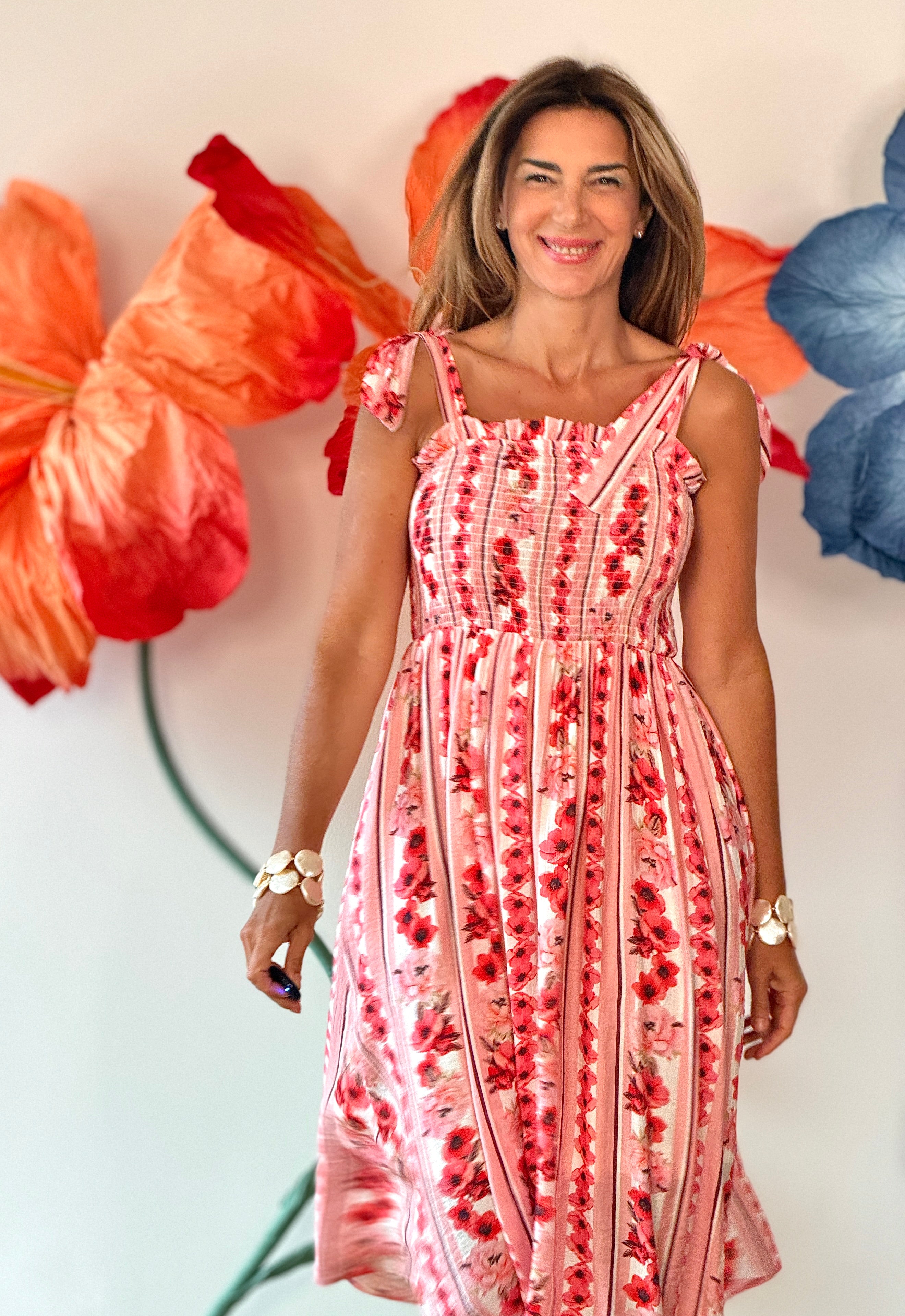 Vestido rosa tirantes lazo chic
