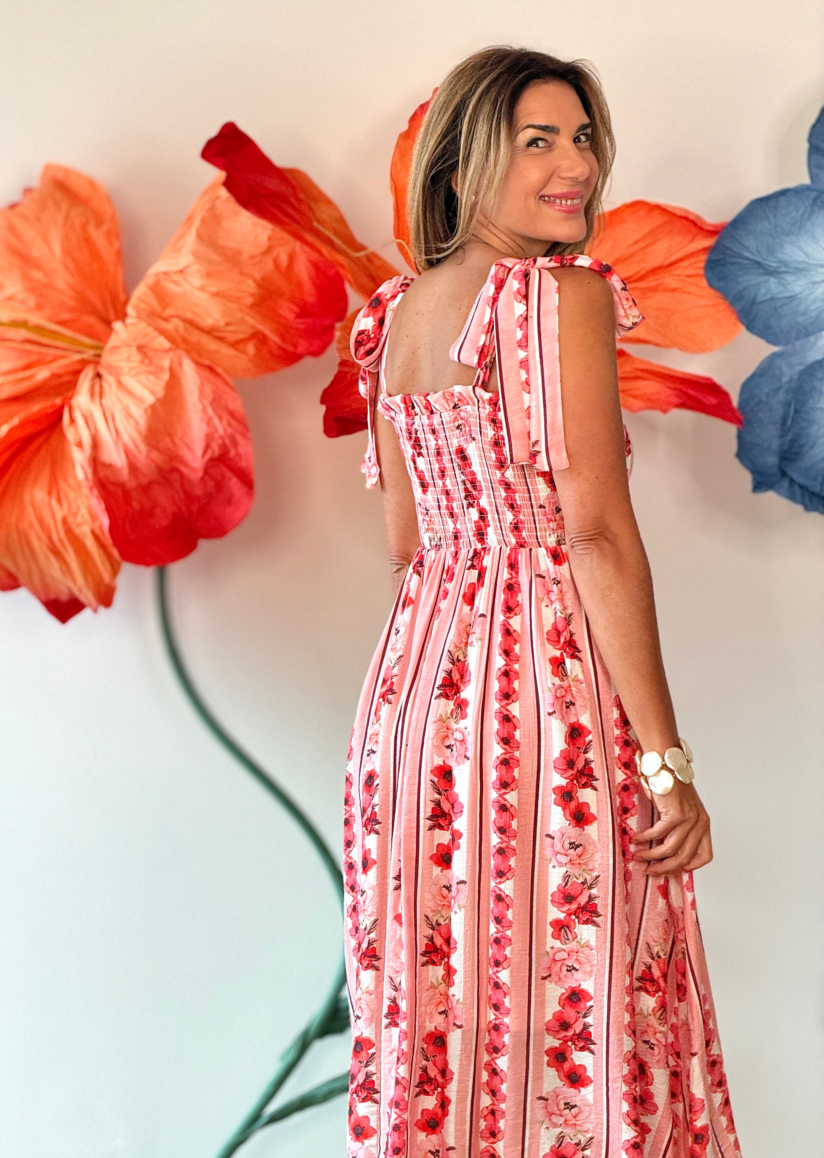 Vestido rosa tirantes lazo chic