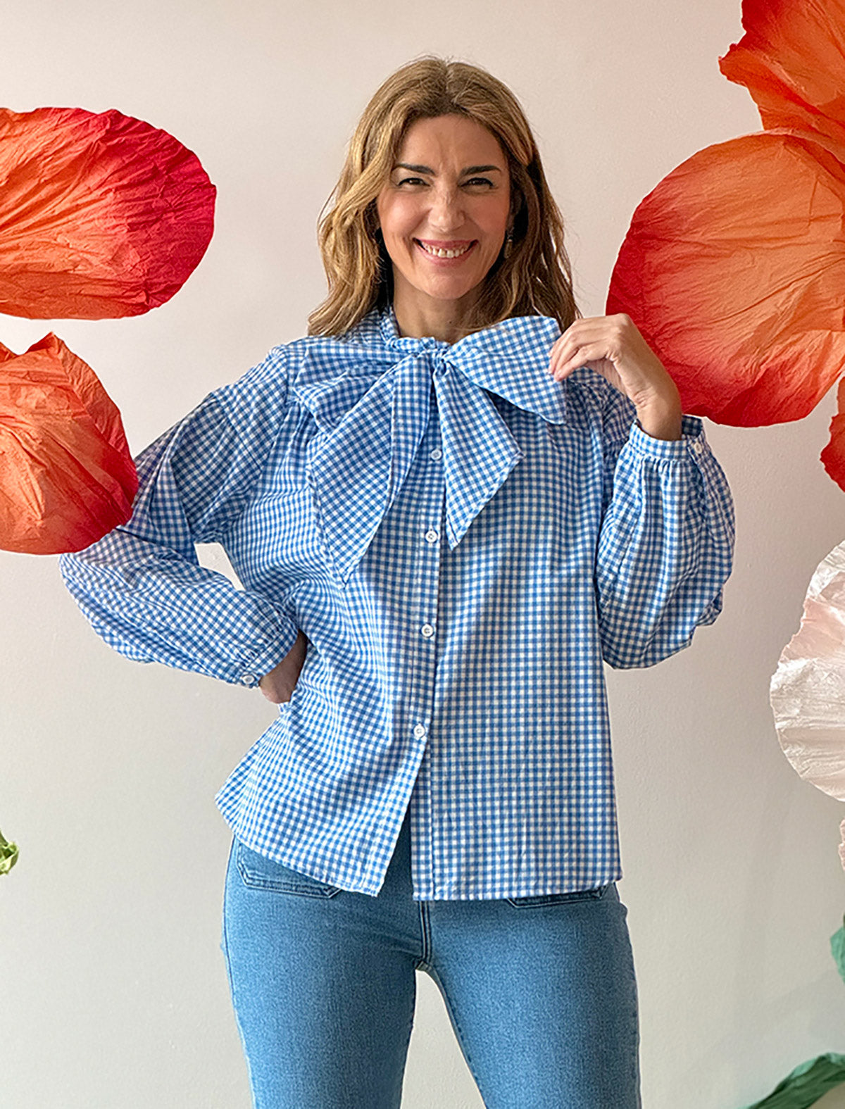 Camisa cuadros Vichy celeste